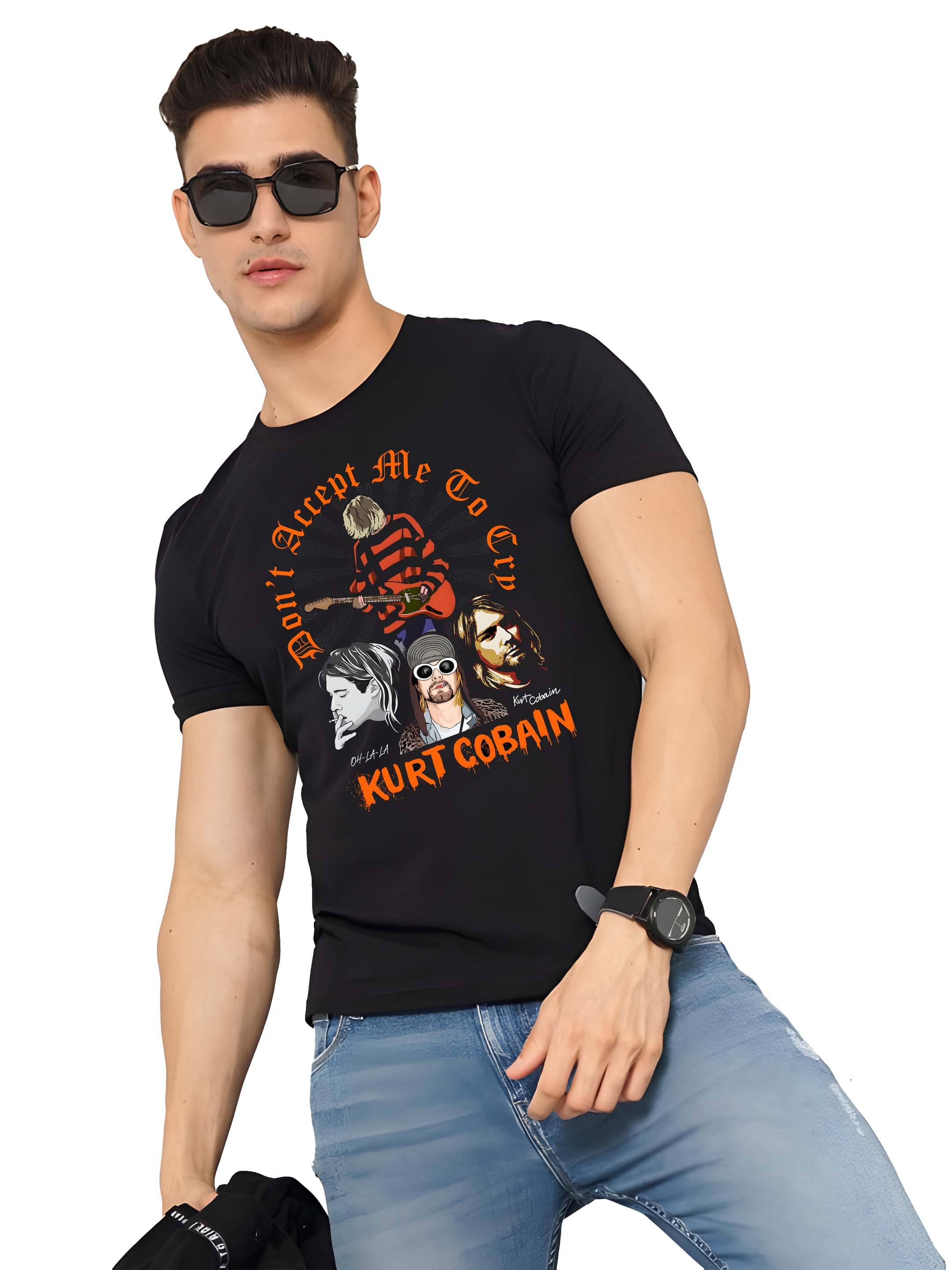     			Kaido Cotton Regular Fit Self Design Half Sleeves Men's Round T-Shirt - Black ( Pack of 1 )