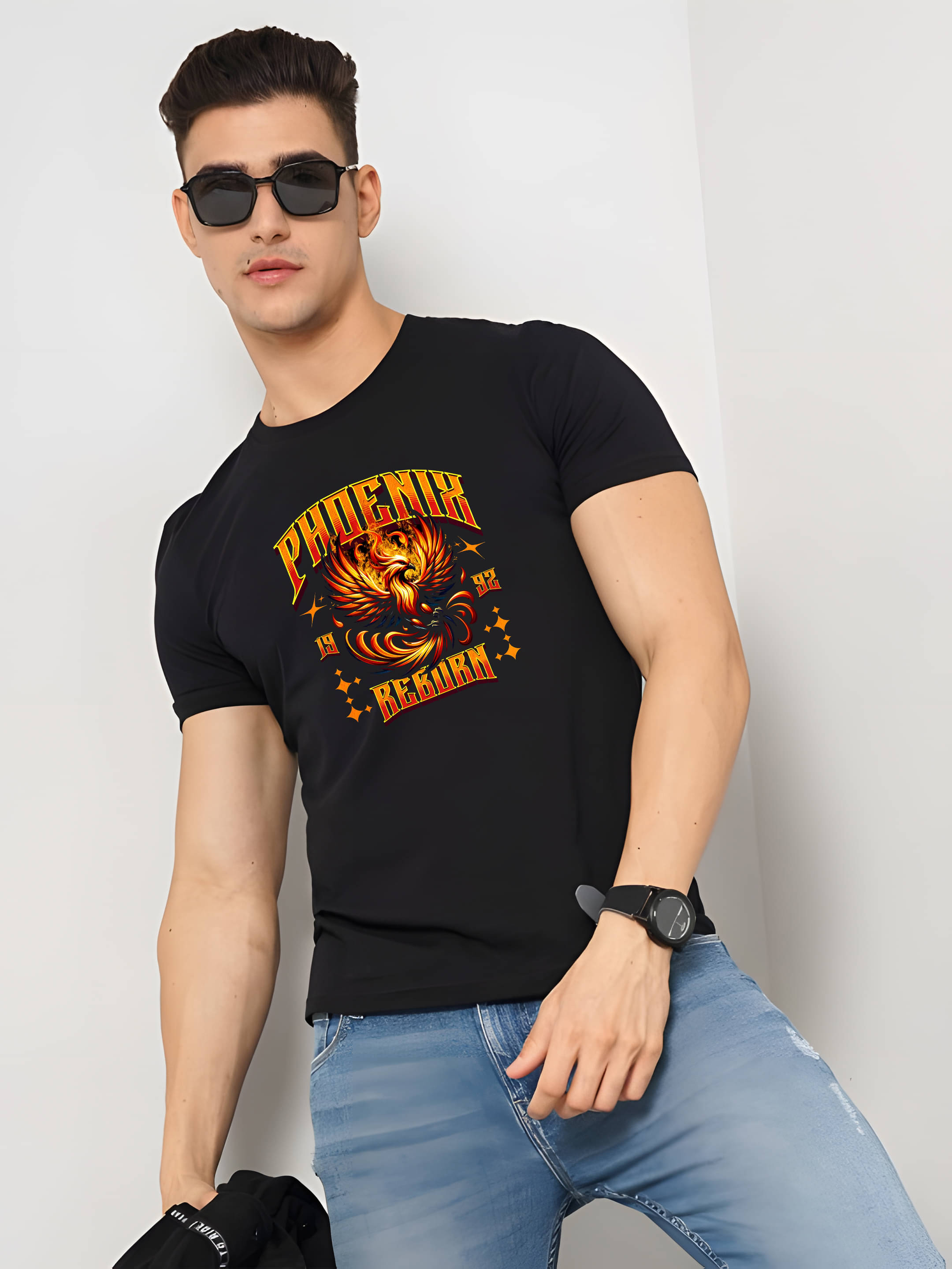     			Kaido Cotton Regular Fit Self Design Half Sleeves Men's Round T-Shirt - Black ( Pack of 1 )