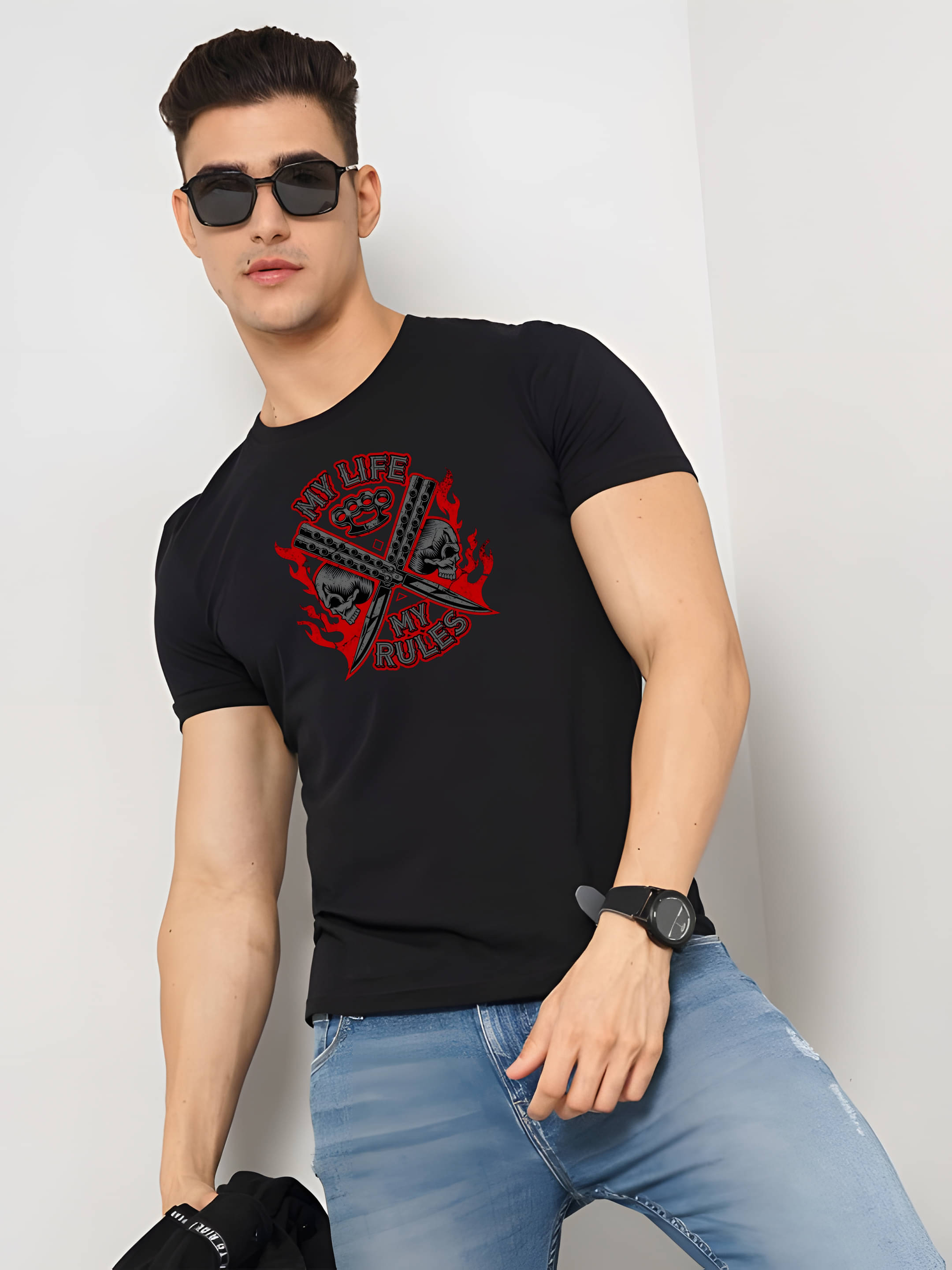 Kaido Cotton Regular Fit Self Design Half Sleeves Men's Round T-Shirt - Black ( Pack of 1 ) Kaido Cotton Regular Fit Self Design Half Sleeves Men's Round T-Shirt - Black ( Pack of 1 )