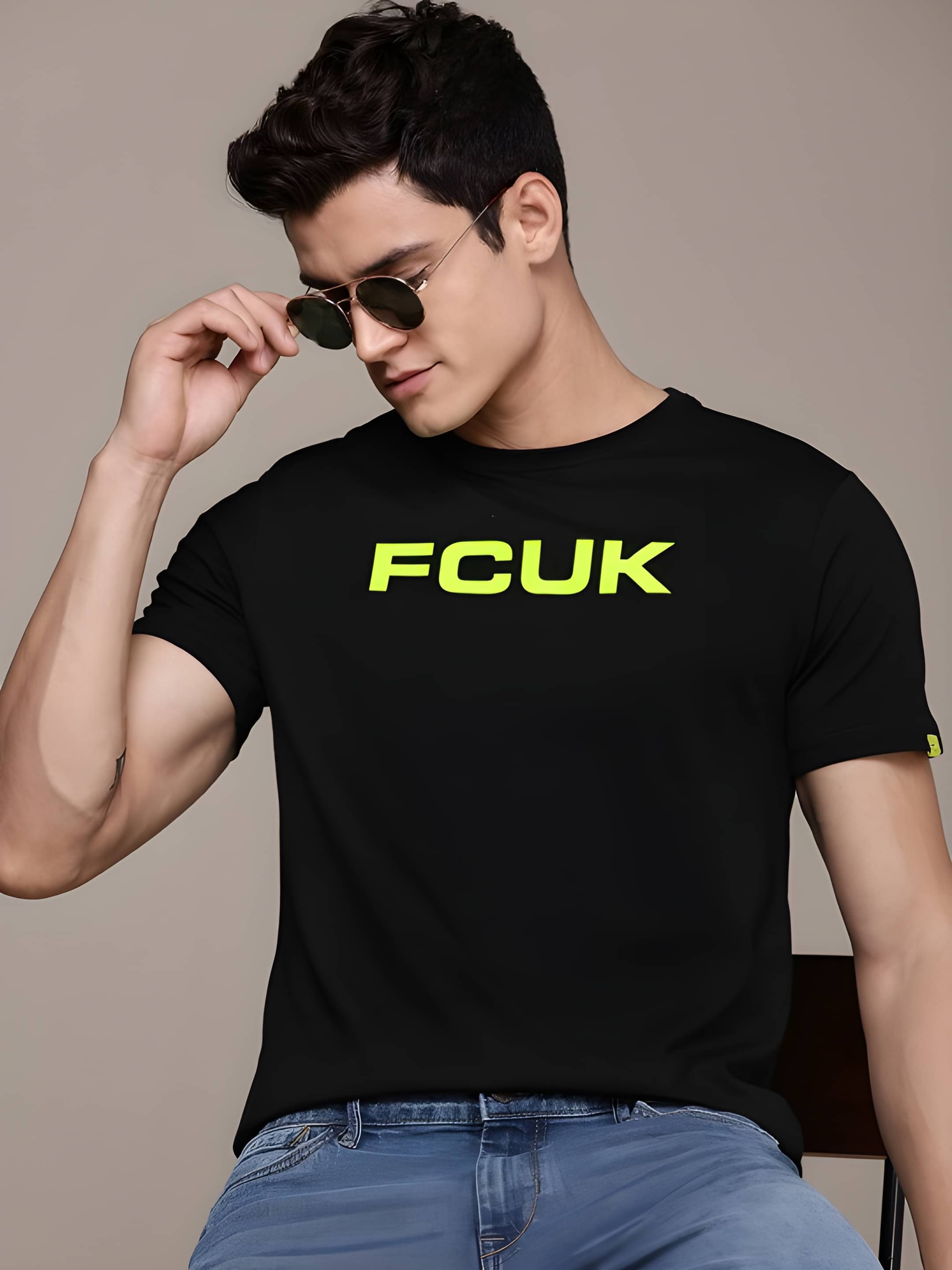     			Kaido Cotton Regular Fit Self Design Half Sleeves Men's Round T-Shirt - Black ( Pack of 1 )
