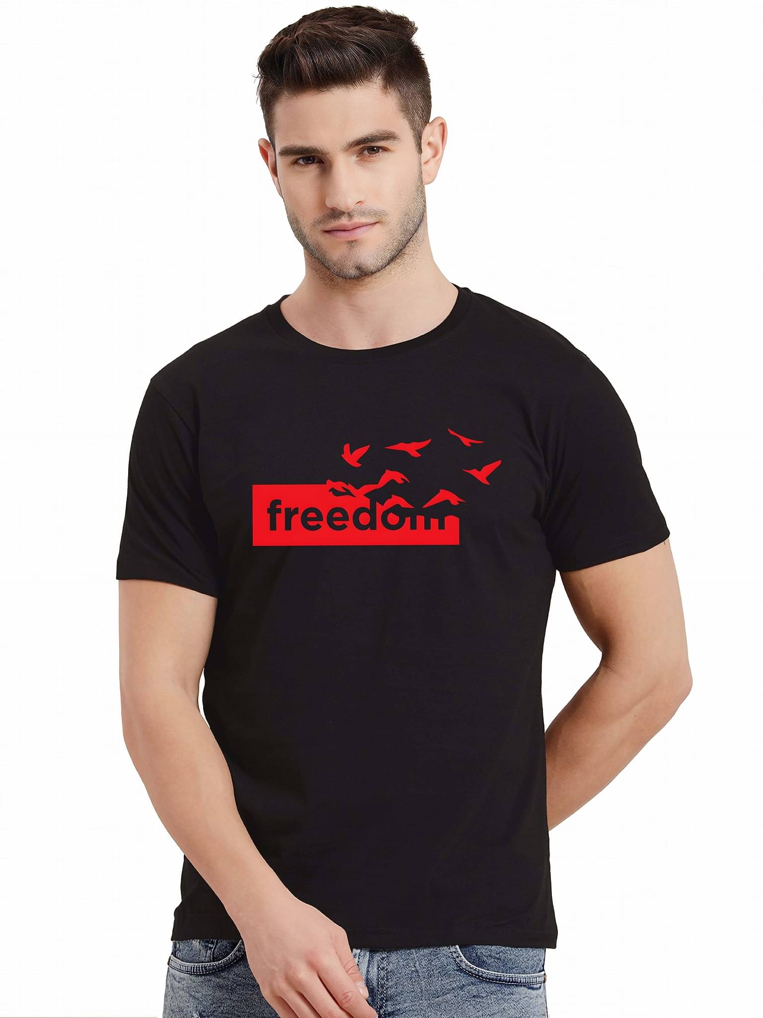 Kaido Cotton Regular Fit Self Design Half Sleeves Men's Round T-Shirt - Black ( Pack of 1 ) Kaido Cotton Regular Fit Self Design Half Sleeves Men's Round T-Shirt - Black ( Pack of 1 )