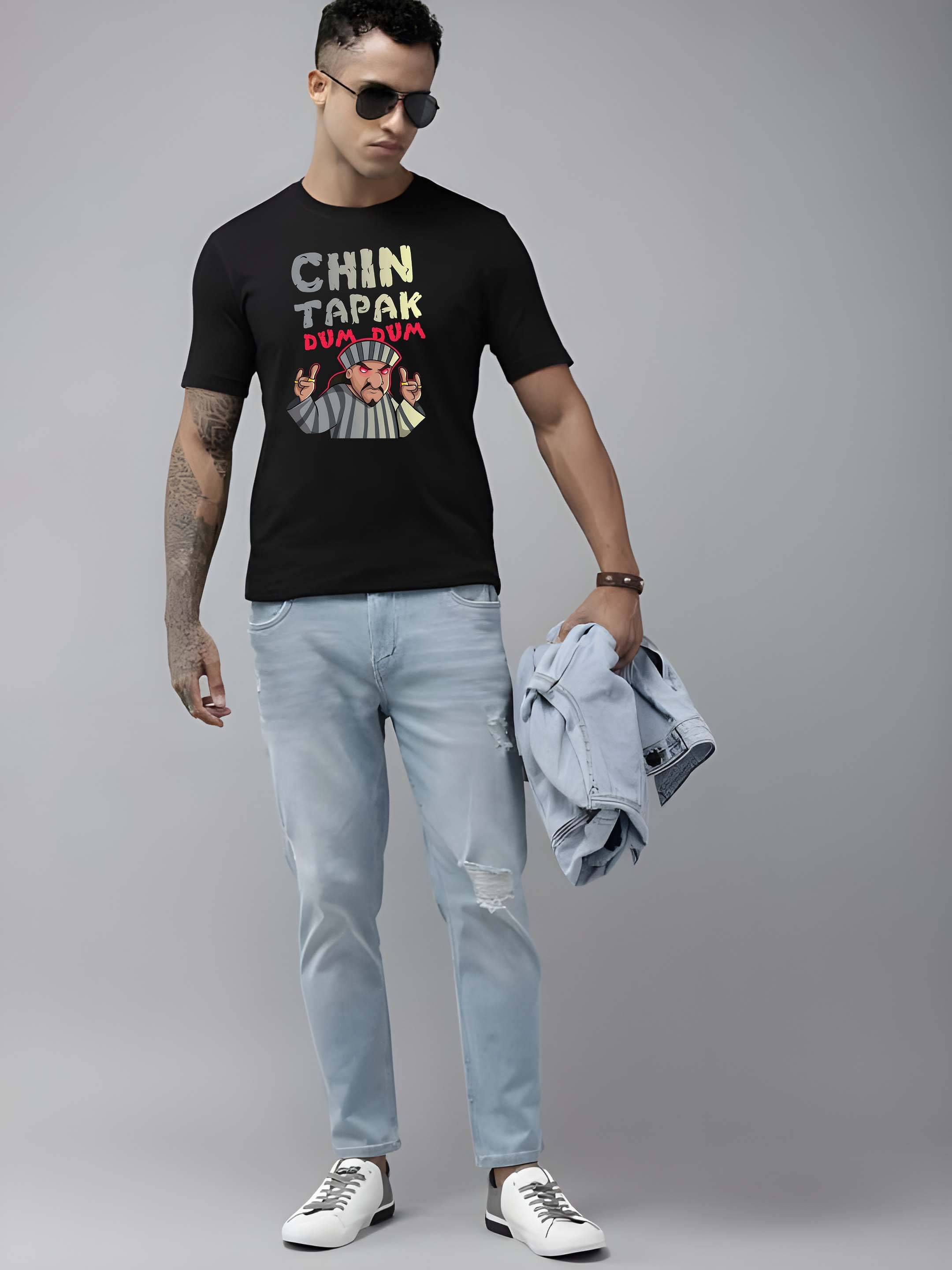     			Kaido Cotton Regular Fit Self Design Half Sleeves Men's Round T-Shirt - Black ( Pack of 1 )