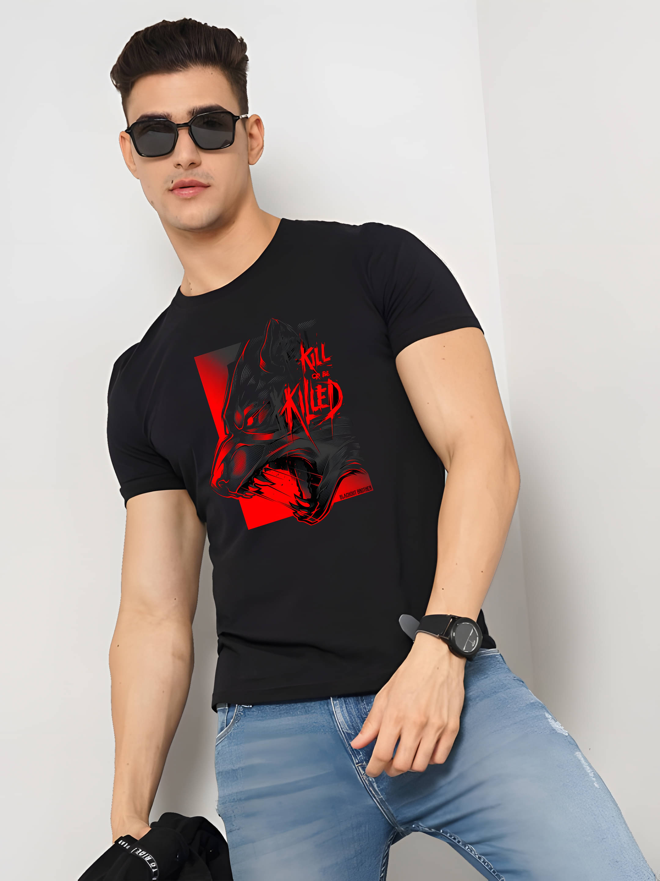 Kaido Cotton Regular Fit Self Design Half Sleeves Men's Round T-Shirt - Black ( Pack of 1 ) Kaido Cotton Regular Fit Self Design Half Sleeves Men's Round T-Shirt - Black ( Pack of 1 )