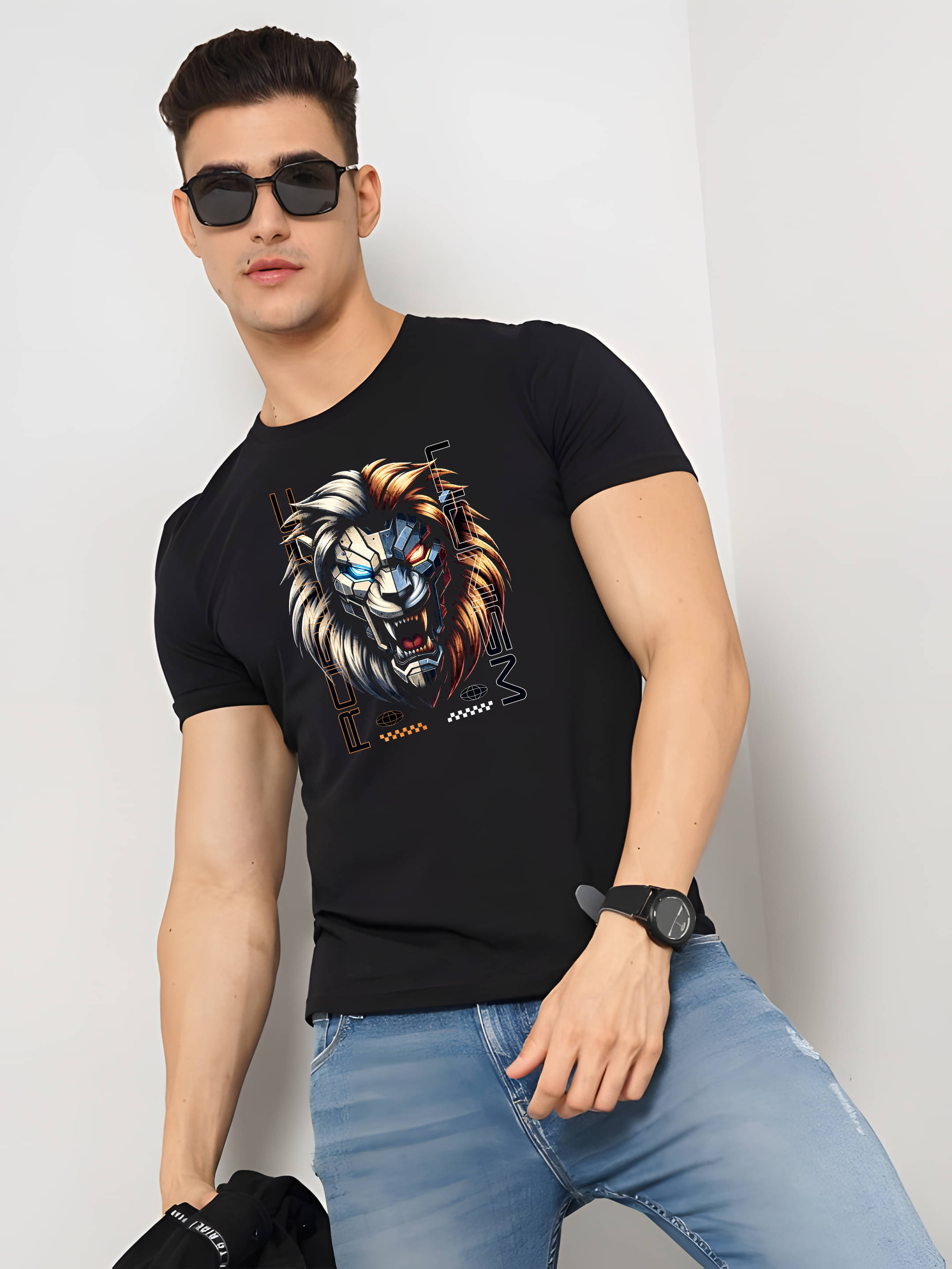     			Kaido Cotton Regular Fit Self Design Half Sleeves Men's Round T-Shirt - Black ( Pack of 1 )