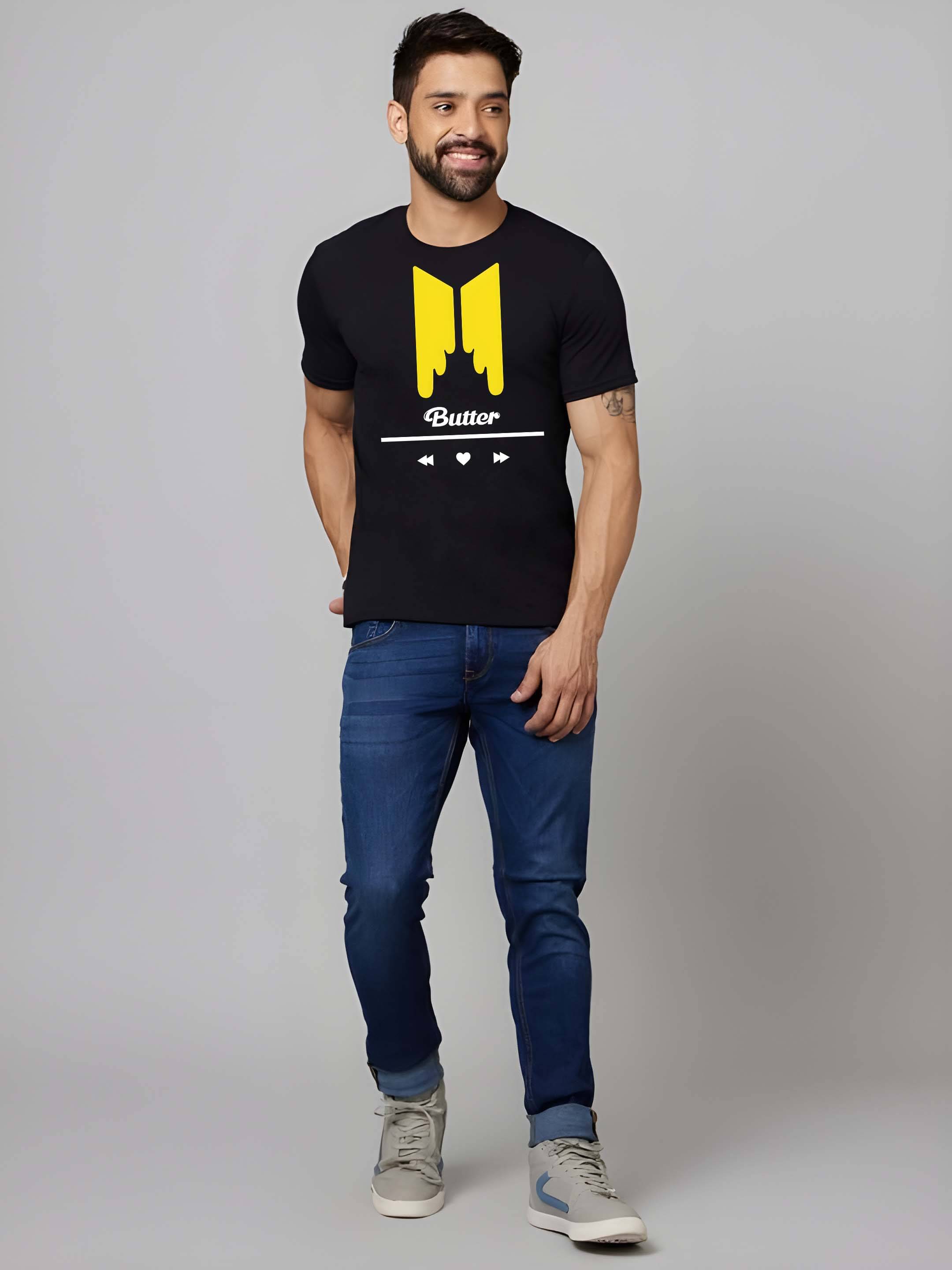     			Kaido Cotton Regular Fit Self Design Half Sleeves Men's Round T-Shirt - Black ( Pack of 1 )