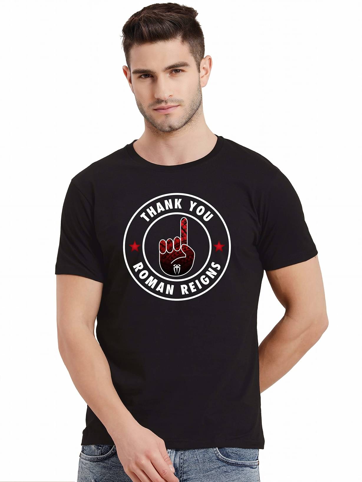     			Kaido Cotton Regular Fit Self Design Half Sleeves Men's Round T-Shirt - Black ( Pack of 1 )