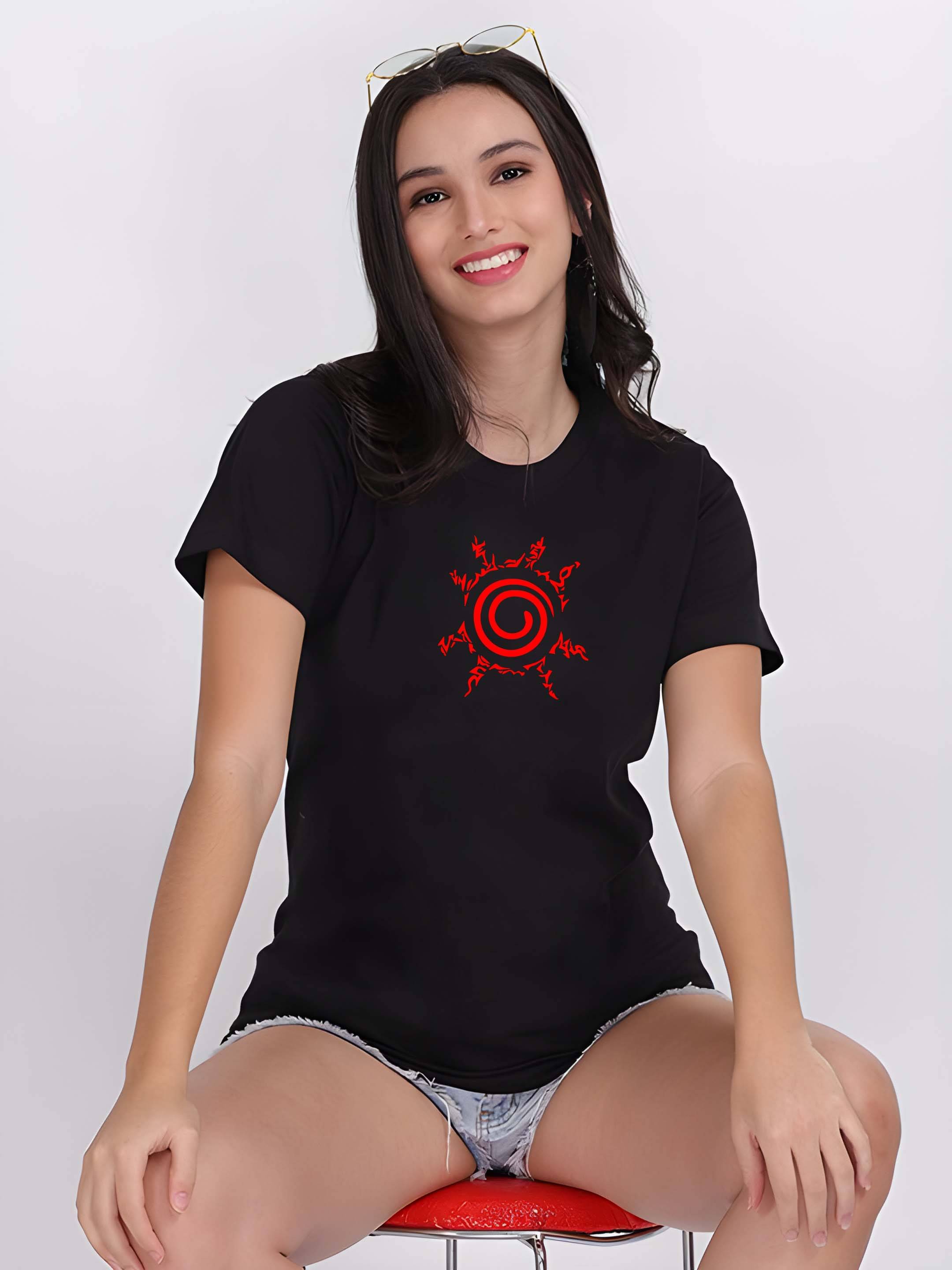     			Kaido Women Cotton Blend Printed Regular Fit Round Neck T-Shirt ( Black )