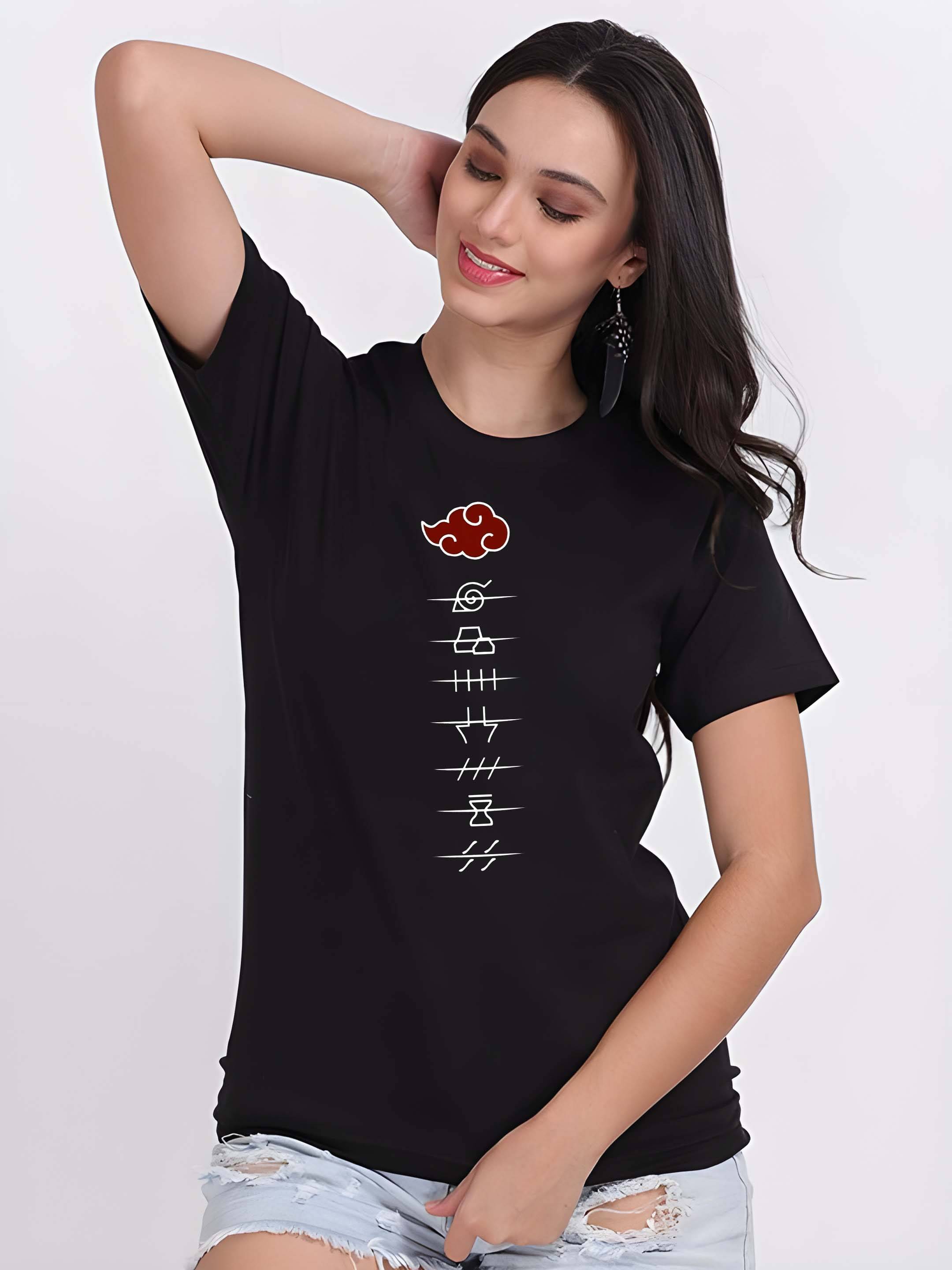 Kaido Women Cotton Blend Printed Regular Fit Round Neck T-Shirt ( Black ) Kaido Women Cotton Blend Printed Regular Fit Round Neck T-Shirt ( Black )