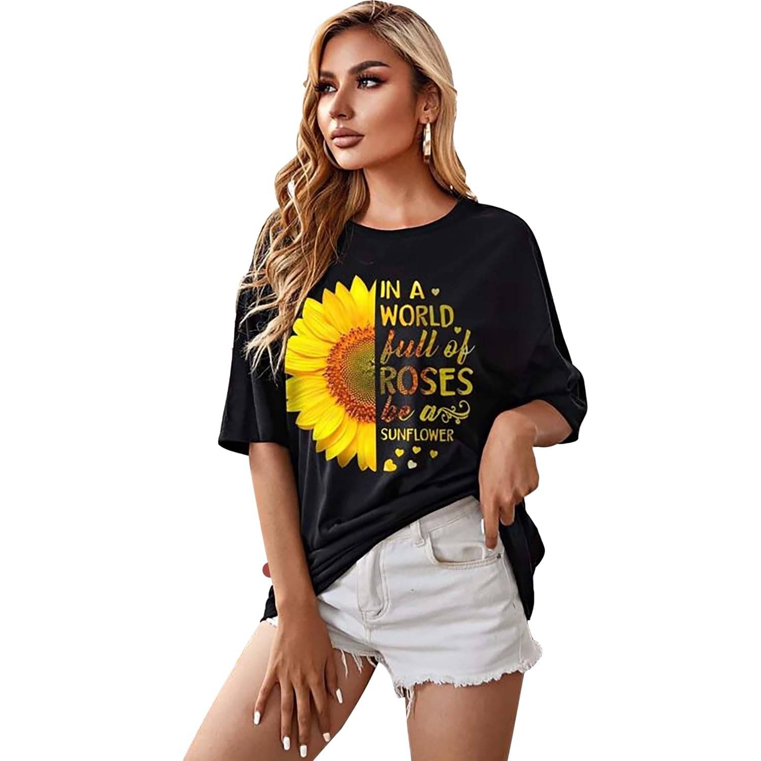 LONDON HILLS Women Cotton Blend Printed Oversized Fit Round Neck T-Shirt ( Multicolor 5 ) LONDON HILLS Women Cotton Blend Printed Oversized Fit Round Neck T-Shirt ( Multicolor 5 )