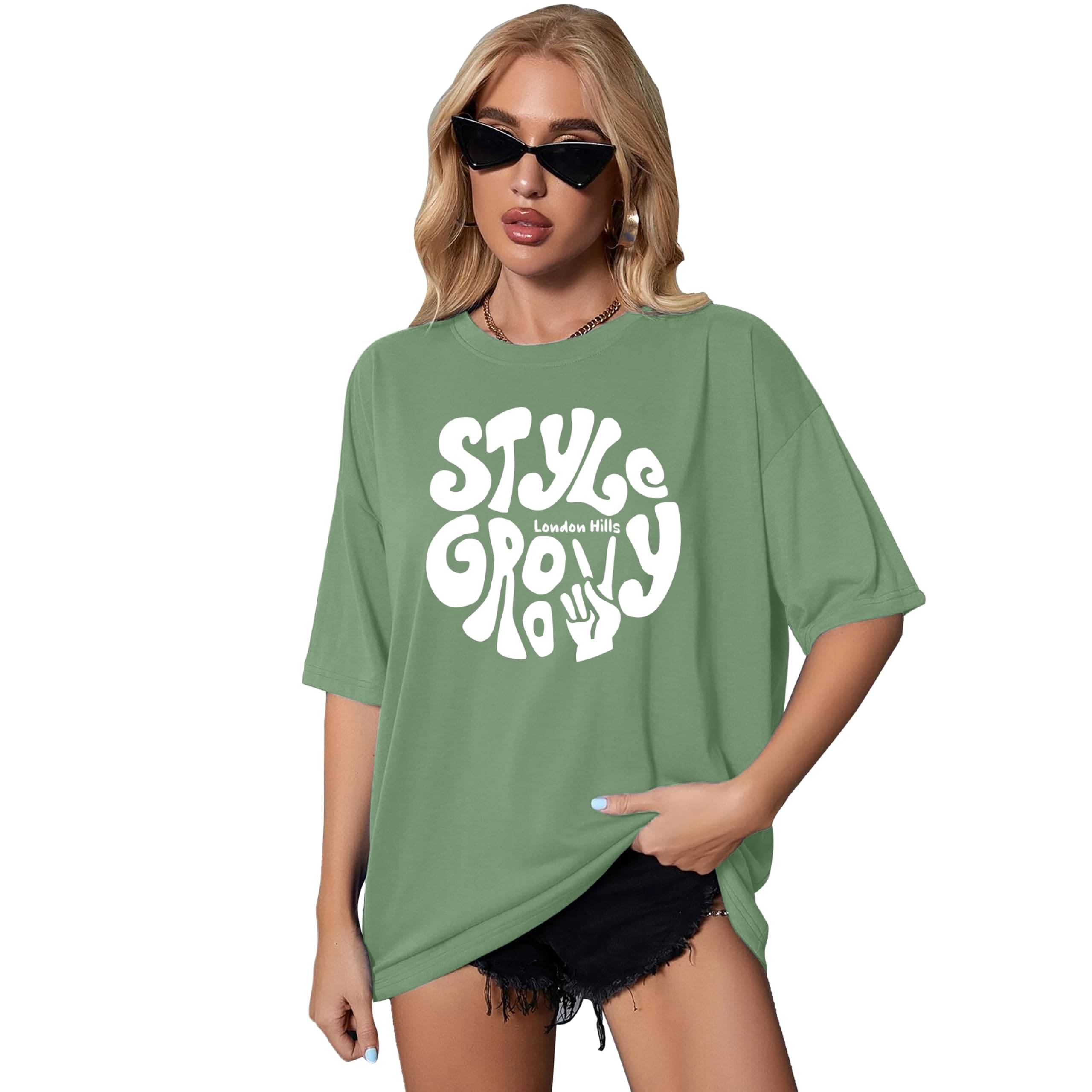     			LONDON HILLS Women Cotton Blend Printed Oversized Fit Round Neck T-Shirt ( Multicolor 3 )