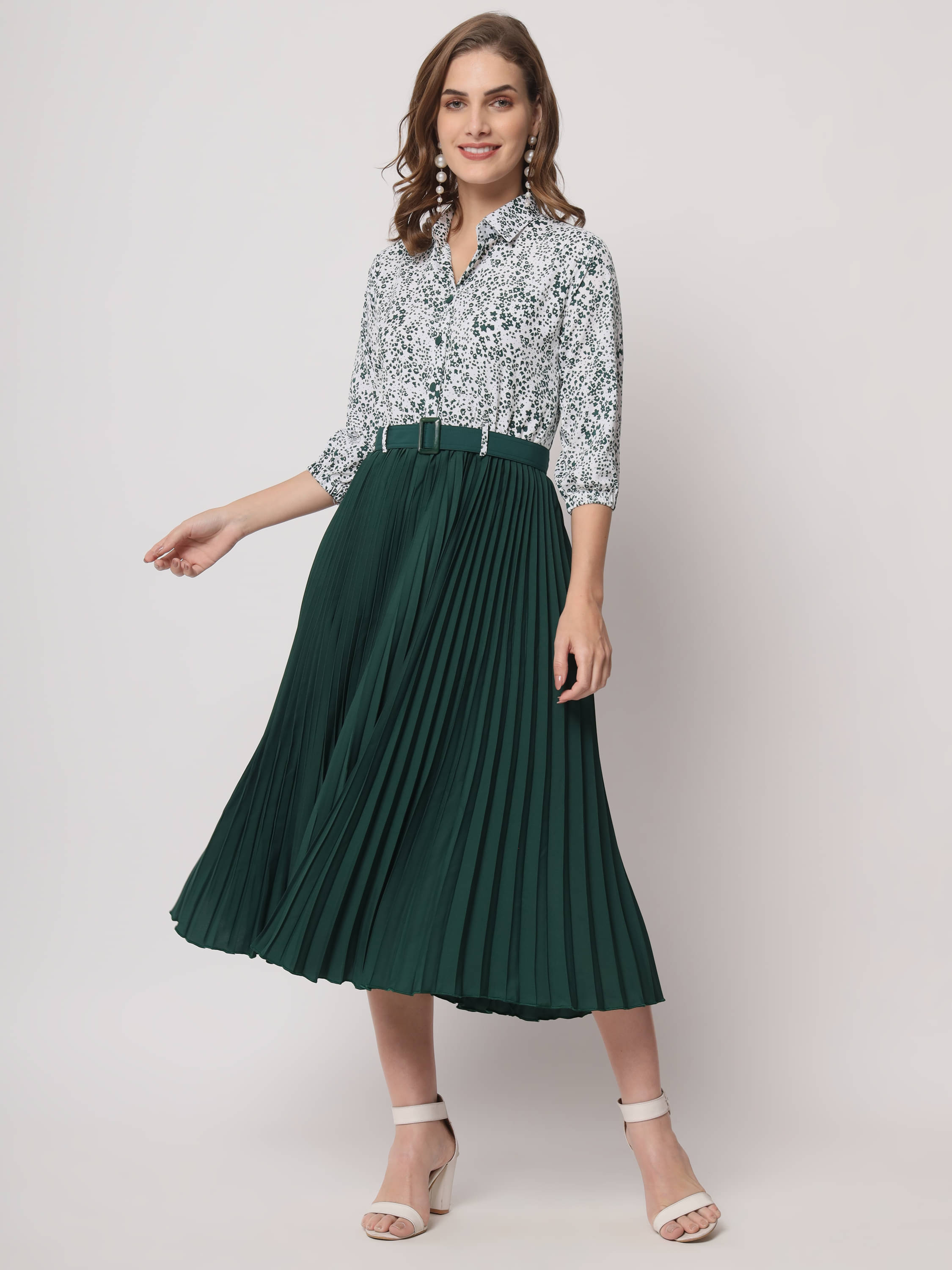     			OTABU Women Rayon Printed Fit & Flare Dress ( Green )