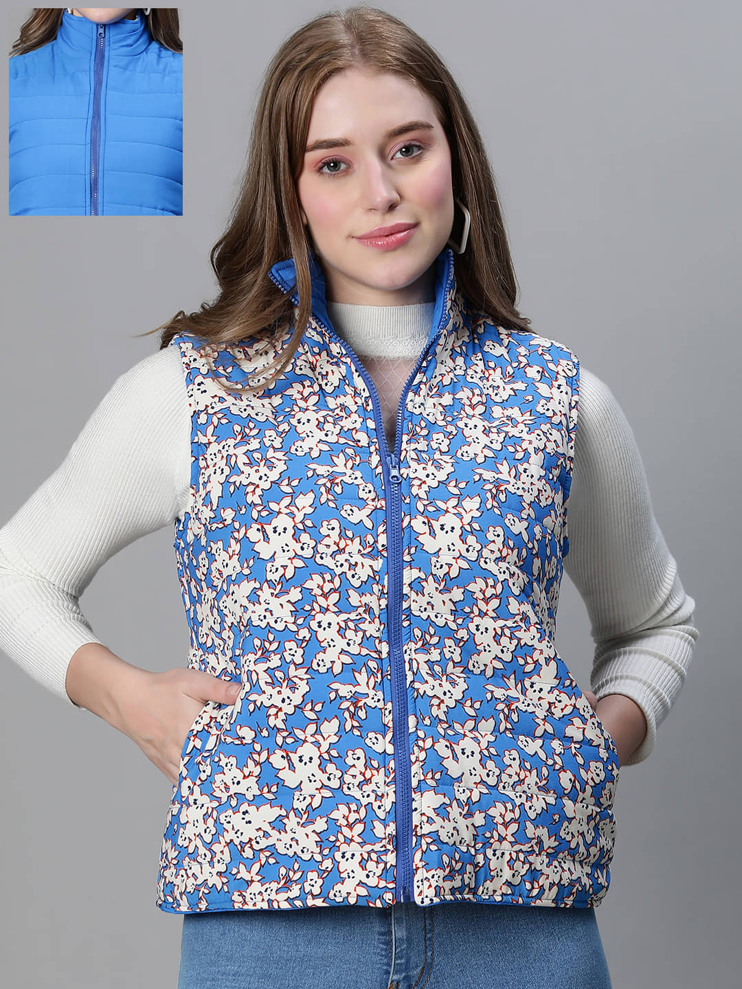 Oxolloxo Women Quilted Jacket ( Blue ) Oxolloxo Women Quilted Jacket ( Blue )