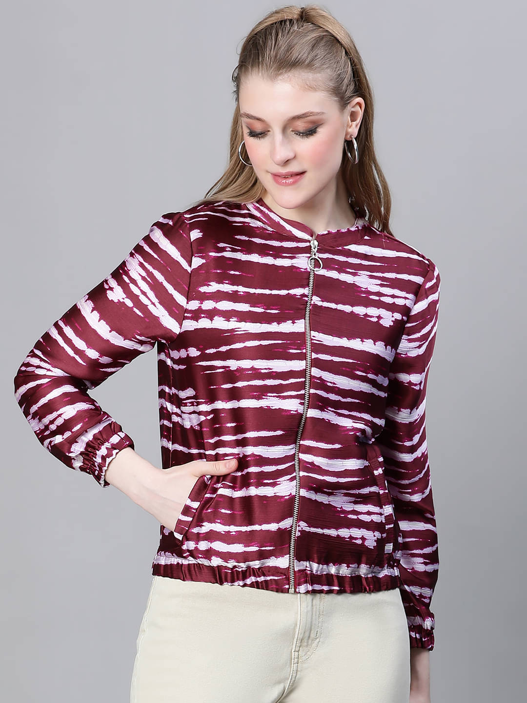     			Oxolloxo - Polyester Maroon Bomber Jackets Pack of 1