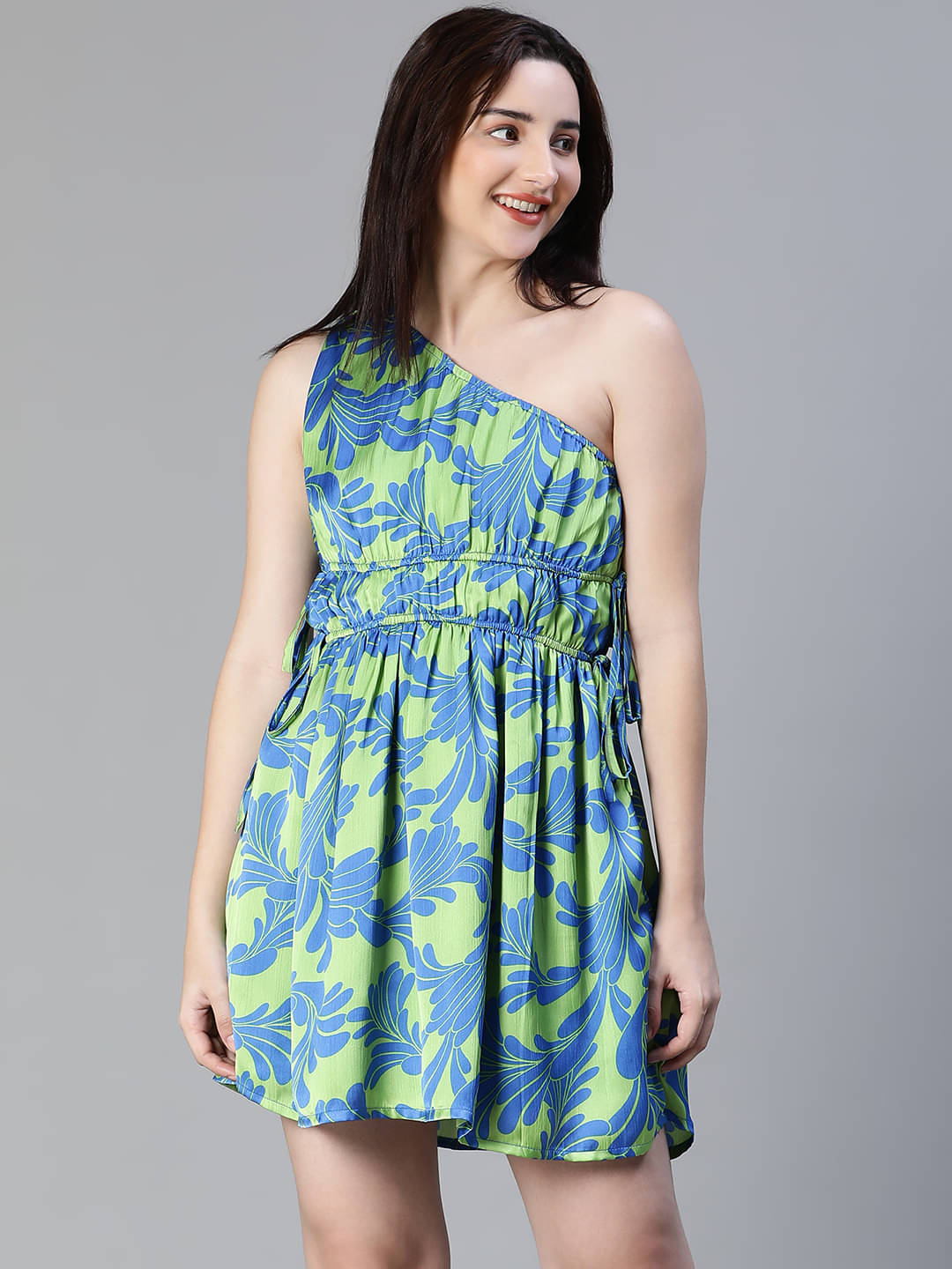     			Oxolloxo Women Polyester Printed Fit & Flare Dress ( Green )