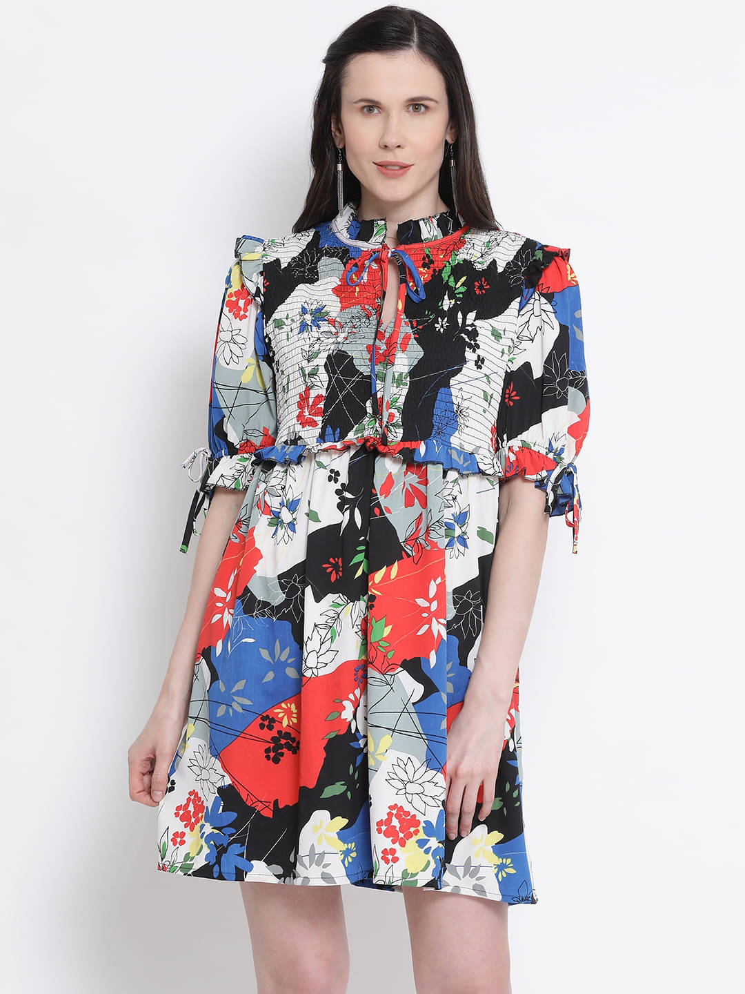 Oxolloxo Women Polyester Printed Fit & Flare Dress ( Multicolor ) Oxolloxo Women Polyester Printed Fit & Flare Dress ( Multicolor )