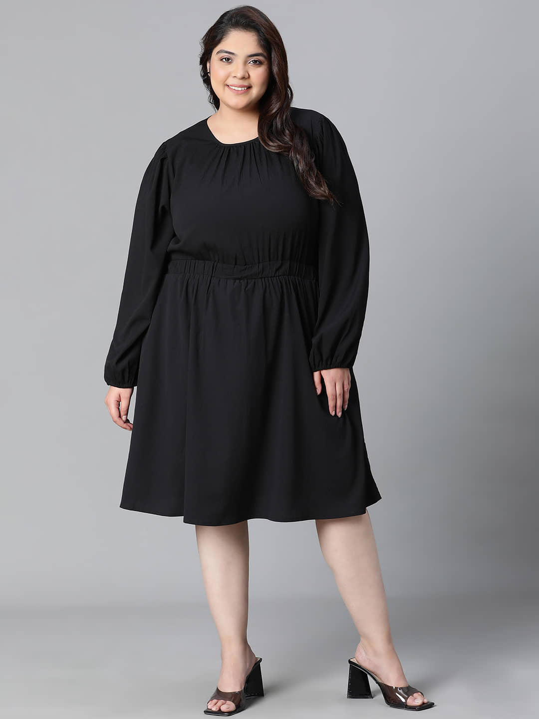 Oxolloxo Women Polyester Solid A-line Dress ( Black )
