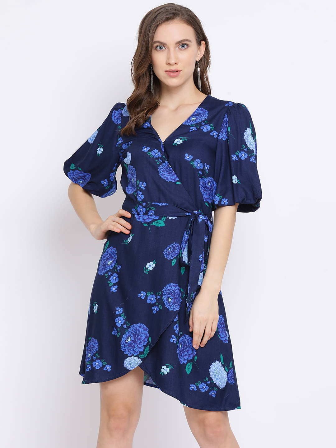 Oxolloxo Women Viscose Rayon Printed A-line Dress ( Blue ) Oxolloxo Women Viscose Rayon Printed A-line Dress ( Blue )