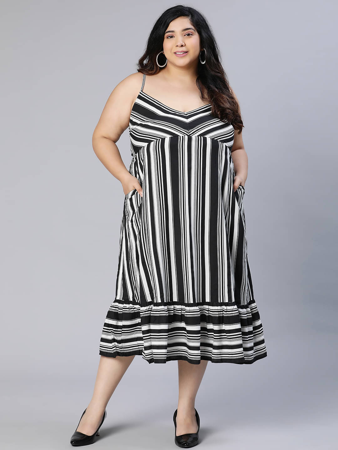 Oxolloxo Viscose Rayon Striped Above Knee Women's A-line Dress - Black ( Pack of 1 )     			Oxolloxo Viscose Rayon Striped Above Knee Women's A-line Dress - Black ( Pack of 1 )