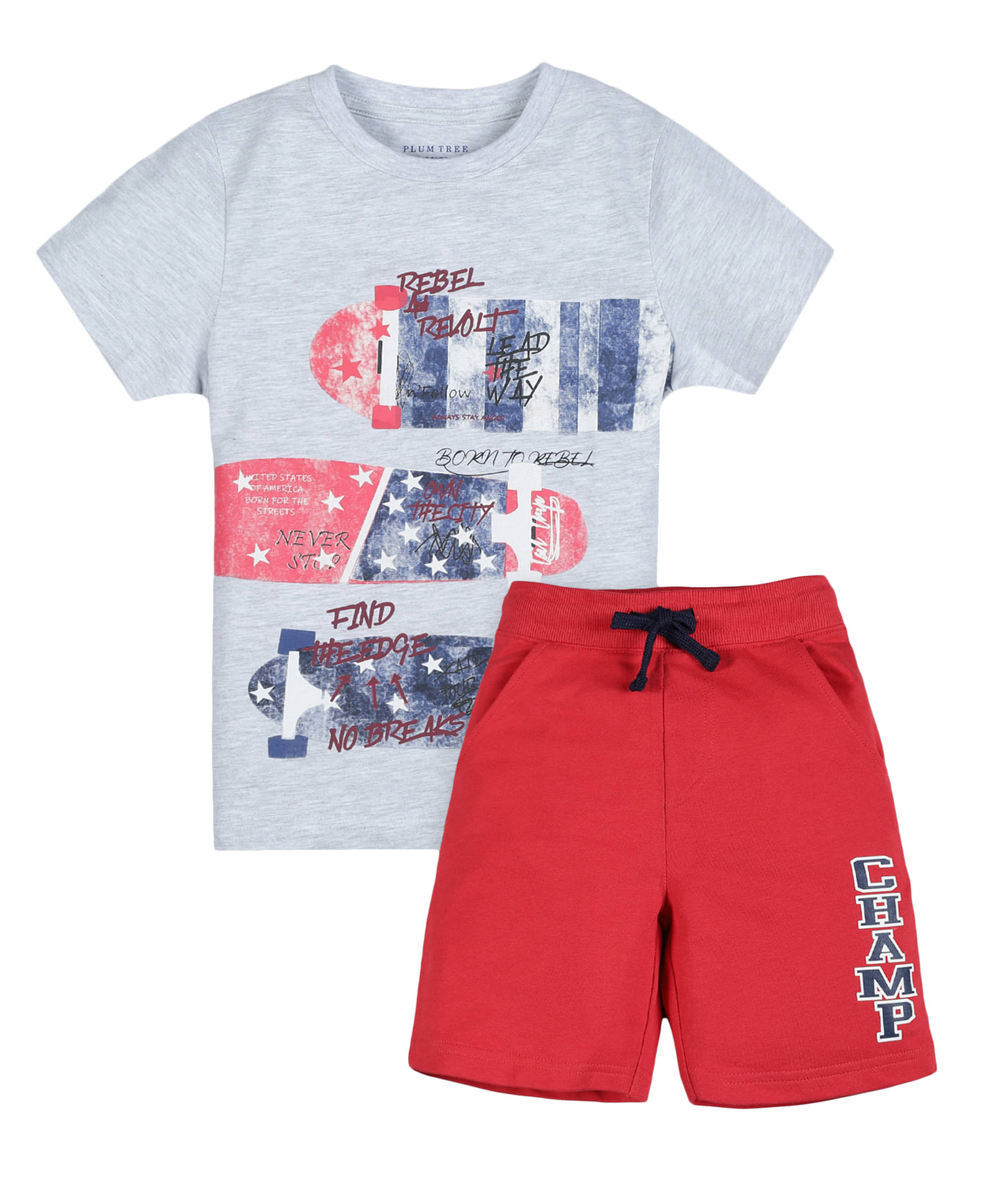 PLUM TREE Pack of 1 Boys Cotton T-Shirt & Shorts Set ( Grey Melange ) PLUM TREE Pack of 1 Boys Cotton T-Shirt & Shorts Set ( Grey Melange )