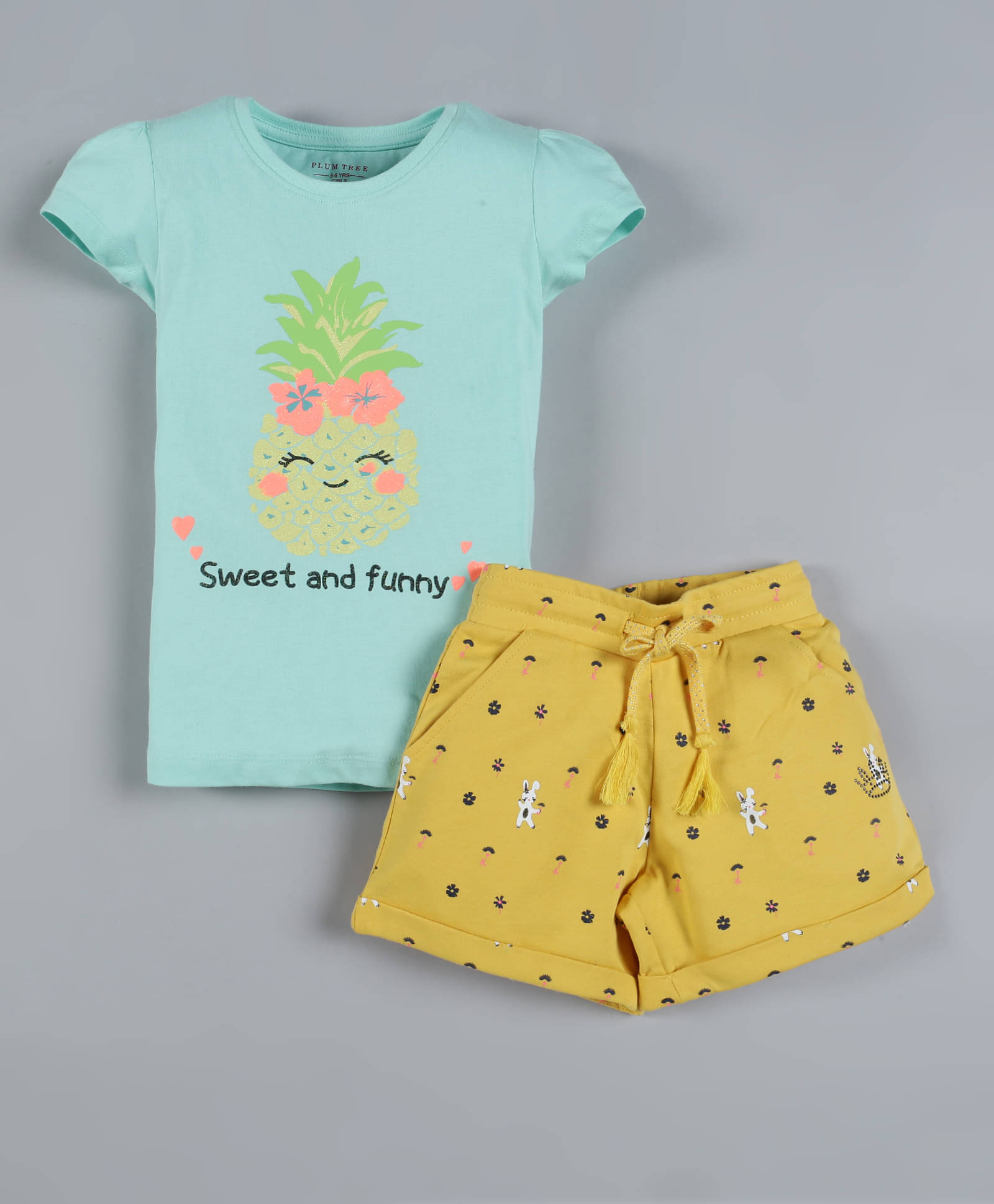     			PLUM TREE Pack of 1 Girls Cotton Top With Shorts ( Yellow )