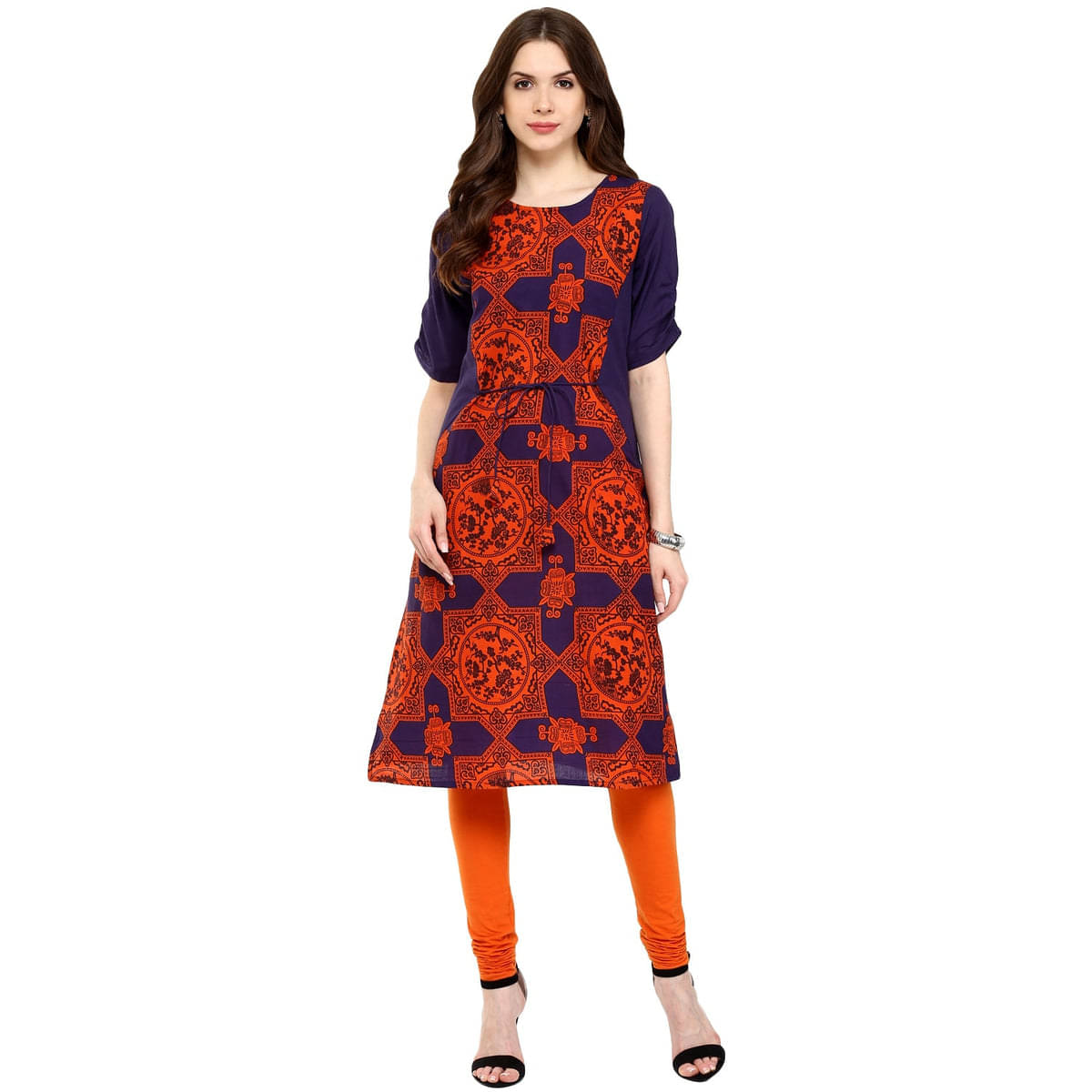 Pannkh Women Polyester Printed A-line Dress ( Multi Color ) Pannkh Women Polyester Printed A-line Dress ( Multi Color )