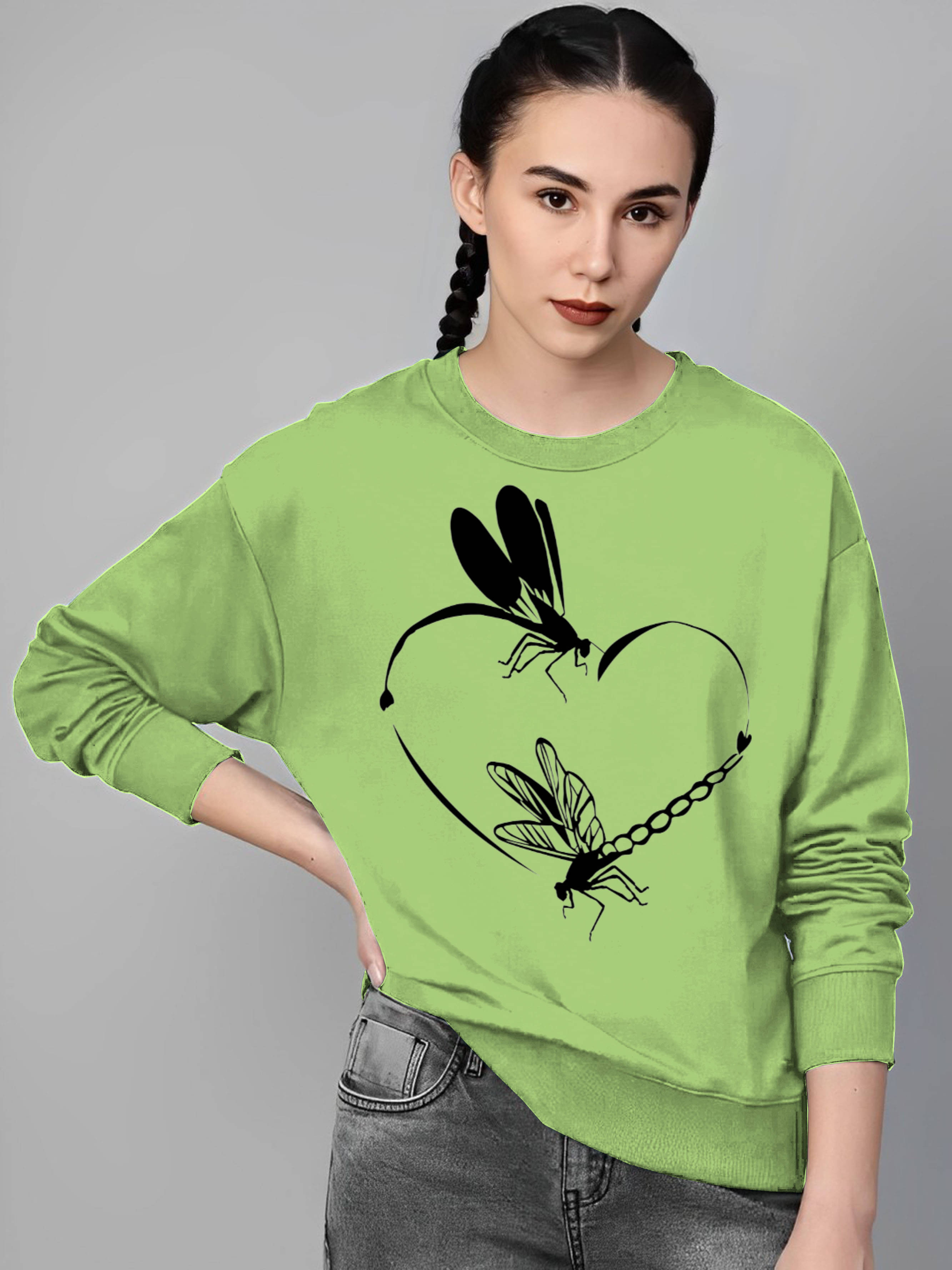 Parona Women Fleece Round Neck Sweatshirt ( Green ) Parona Women Fleece Round Neck Sweatshirt ( Green )