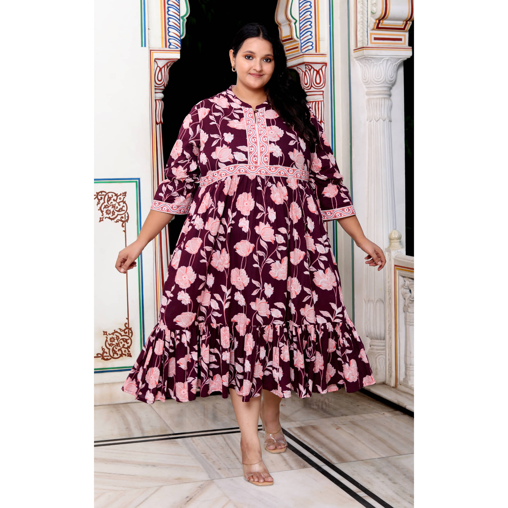 Swasti Women Cotton Printed Fit & Flare Dress ( Purple ) Swasti Women Cotton Printed Fit & Flare Dress ( Purple )