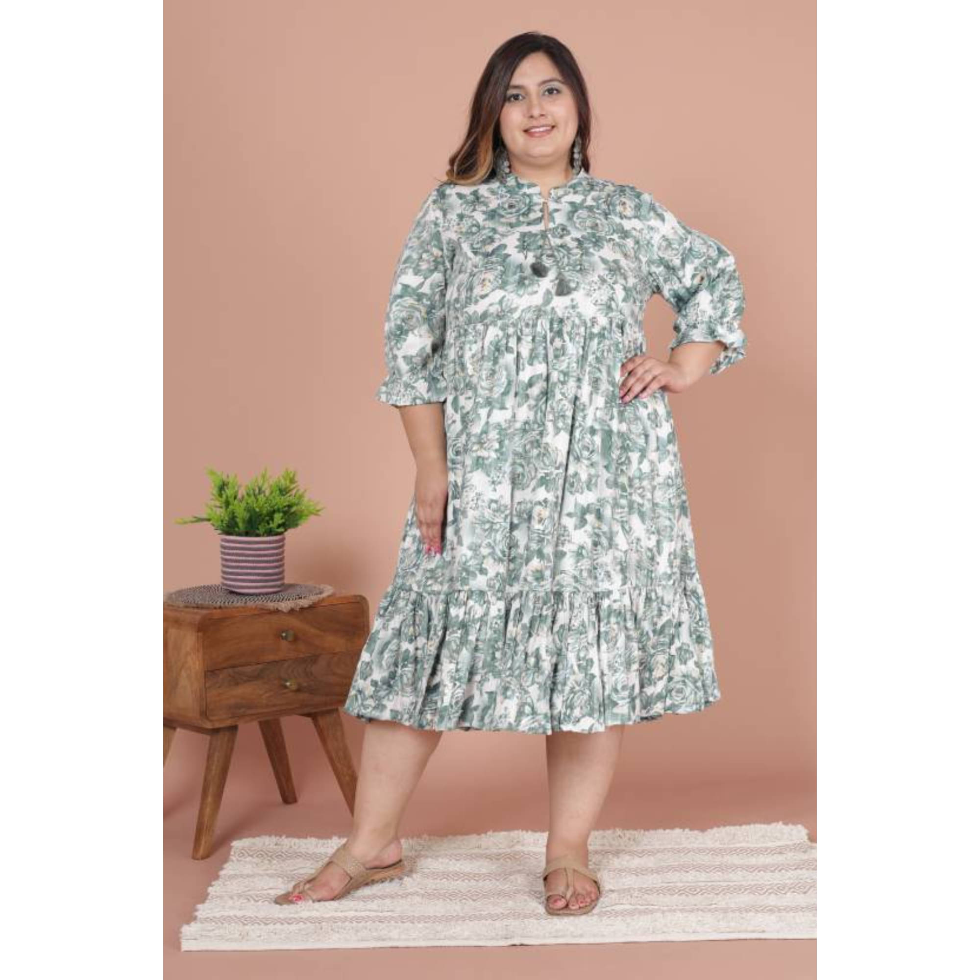     			Swasti Women Cotton Printed Fit & Flare Dress ( Green )