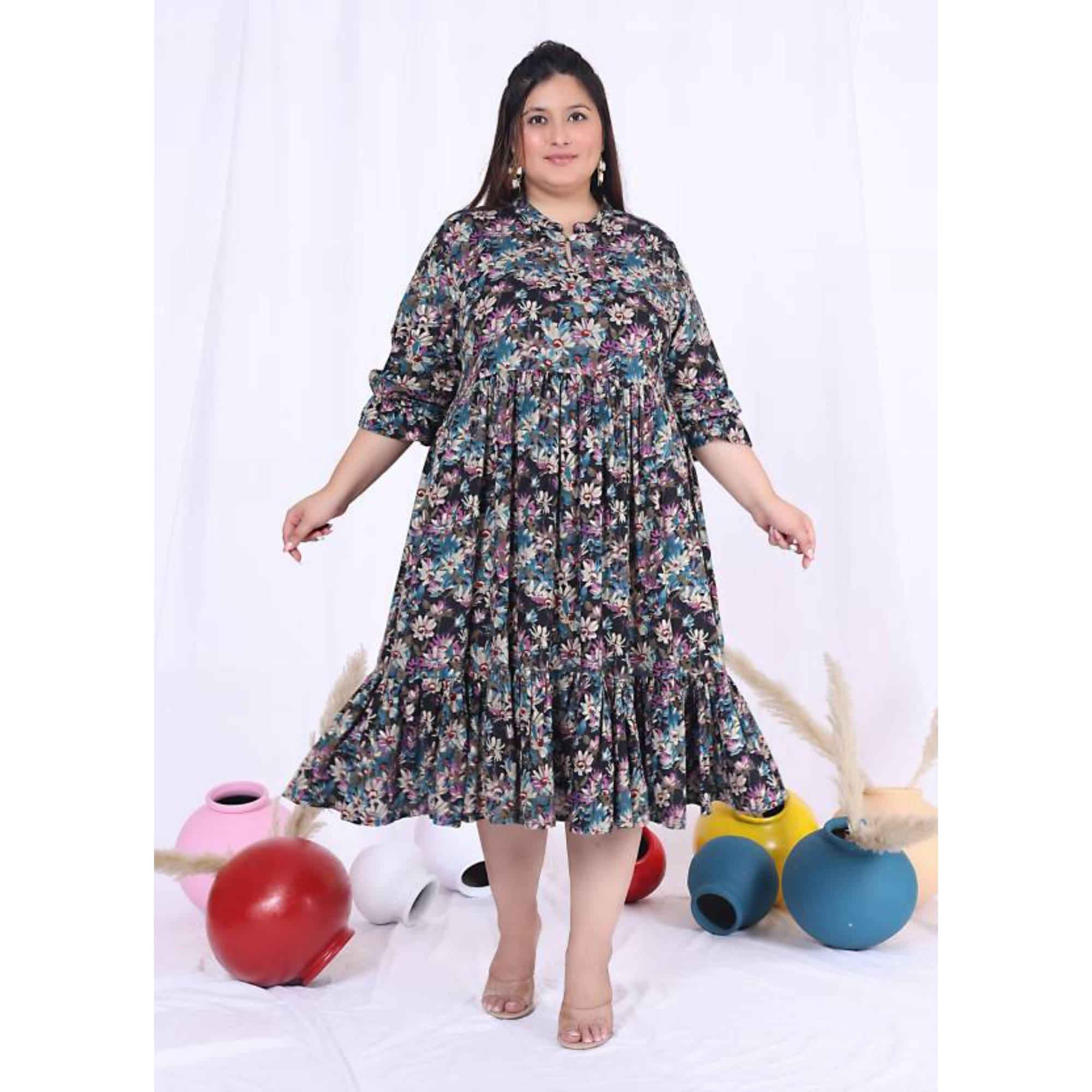 Swasti Women Cotton Printed Fit & Flare Dress ( Black ) Swasti Women Cotton Printed Fit & Flare Dress ( Black )
