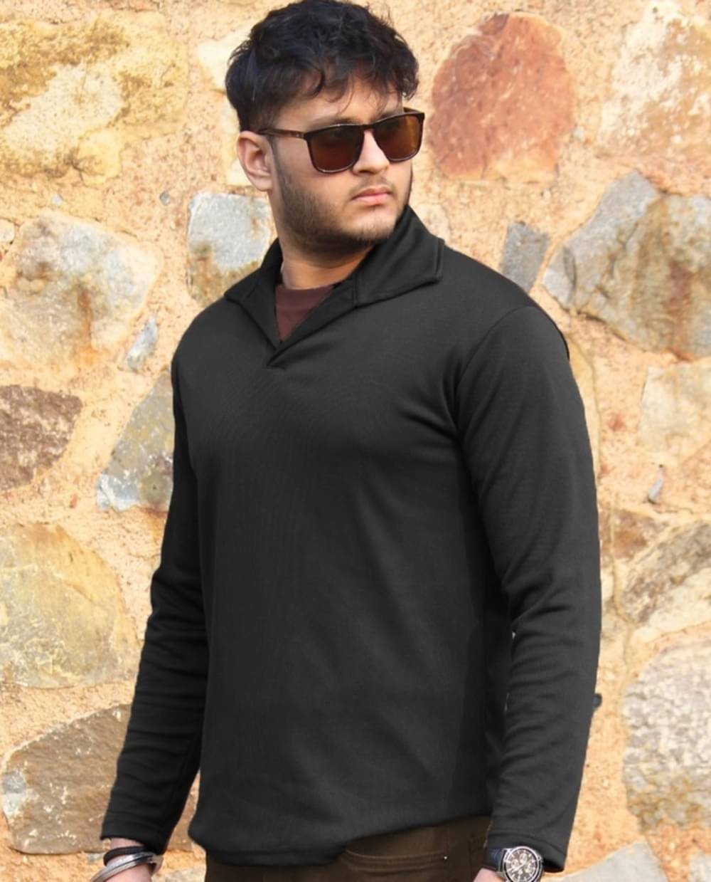     			VIOUR Pack of 1 Lycra Regular Fit Solid Full Sleeves Men's Polo T Shirt ( Black )