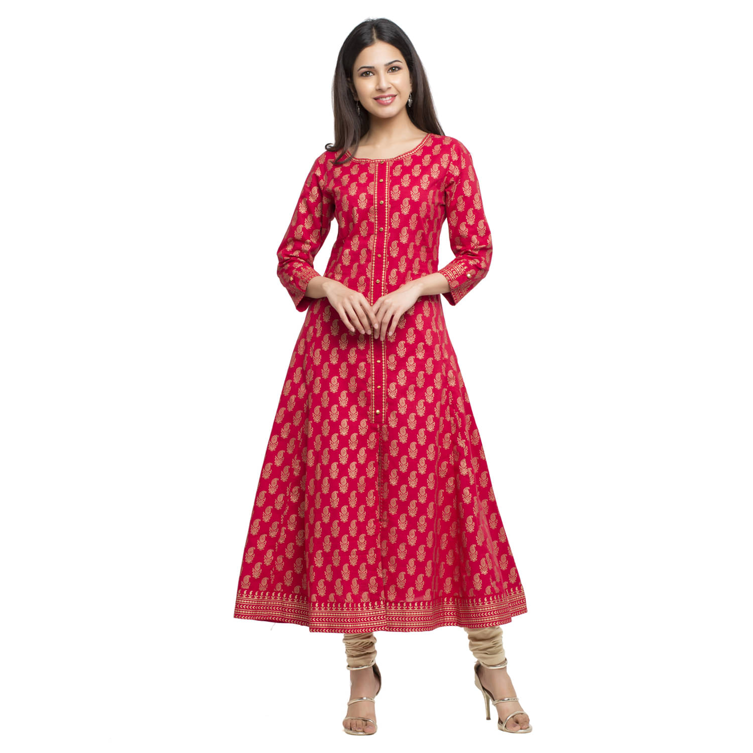 Yash Gallery Pack of 1 Cotton Printed Anarkali Women's Kurti - ( Red ) Yash Gallery Pack of 1 Cotton Printed Anarkali Women's Kurti - ( Red )