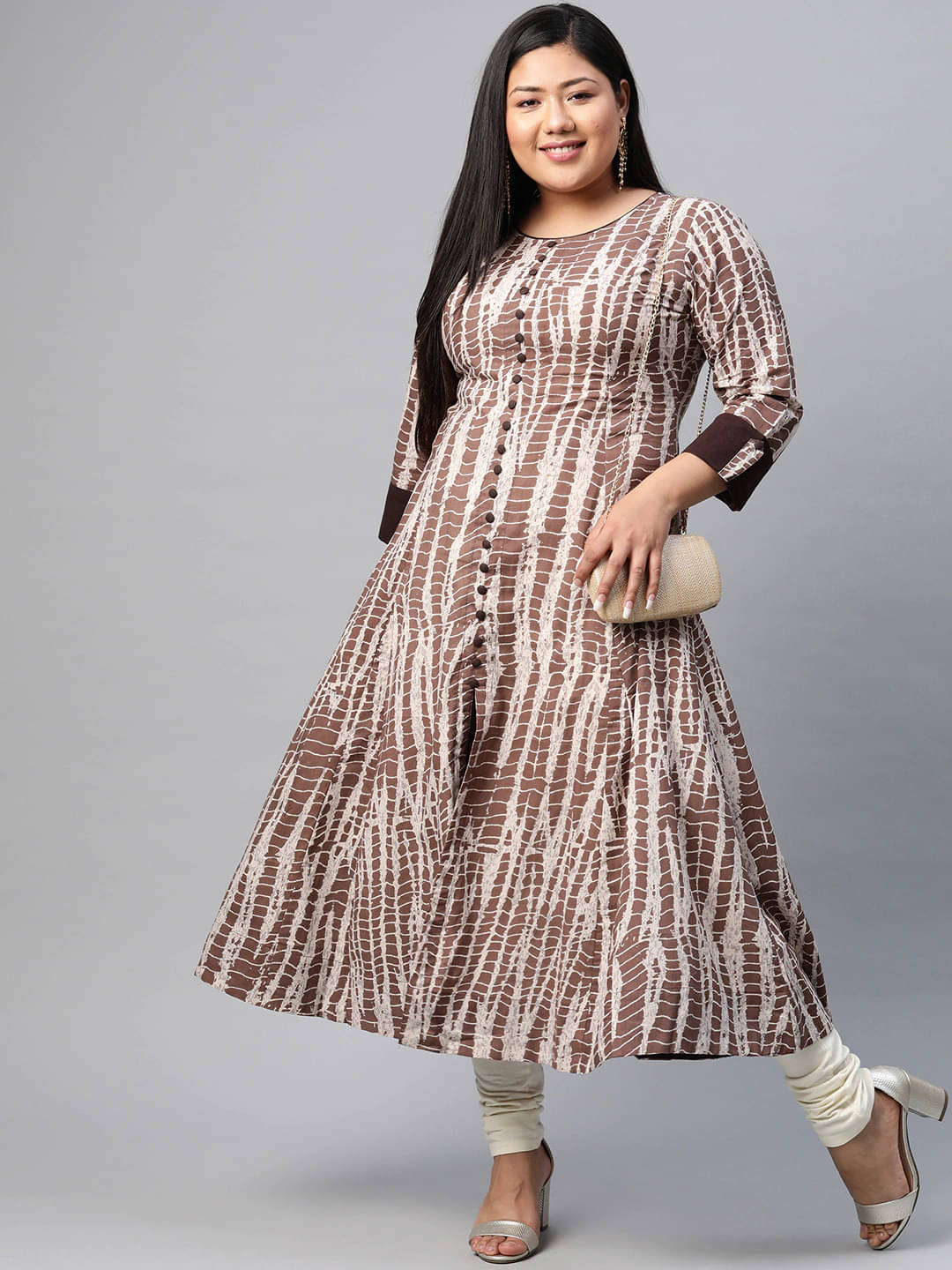 Yash Gallery Pack of 1 Cotton Printed Anarkali Women's Kurti - ( Brown ) Yash Gallery Pack of 1 Cotton Printed Anarkali Women's Kurti - ( Brown )