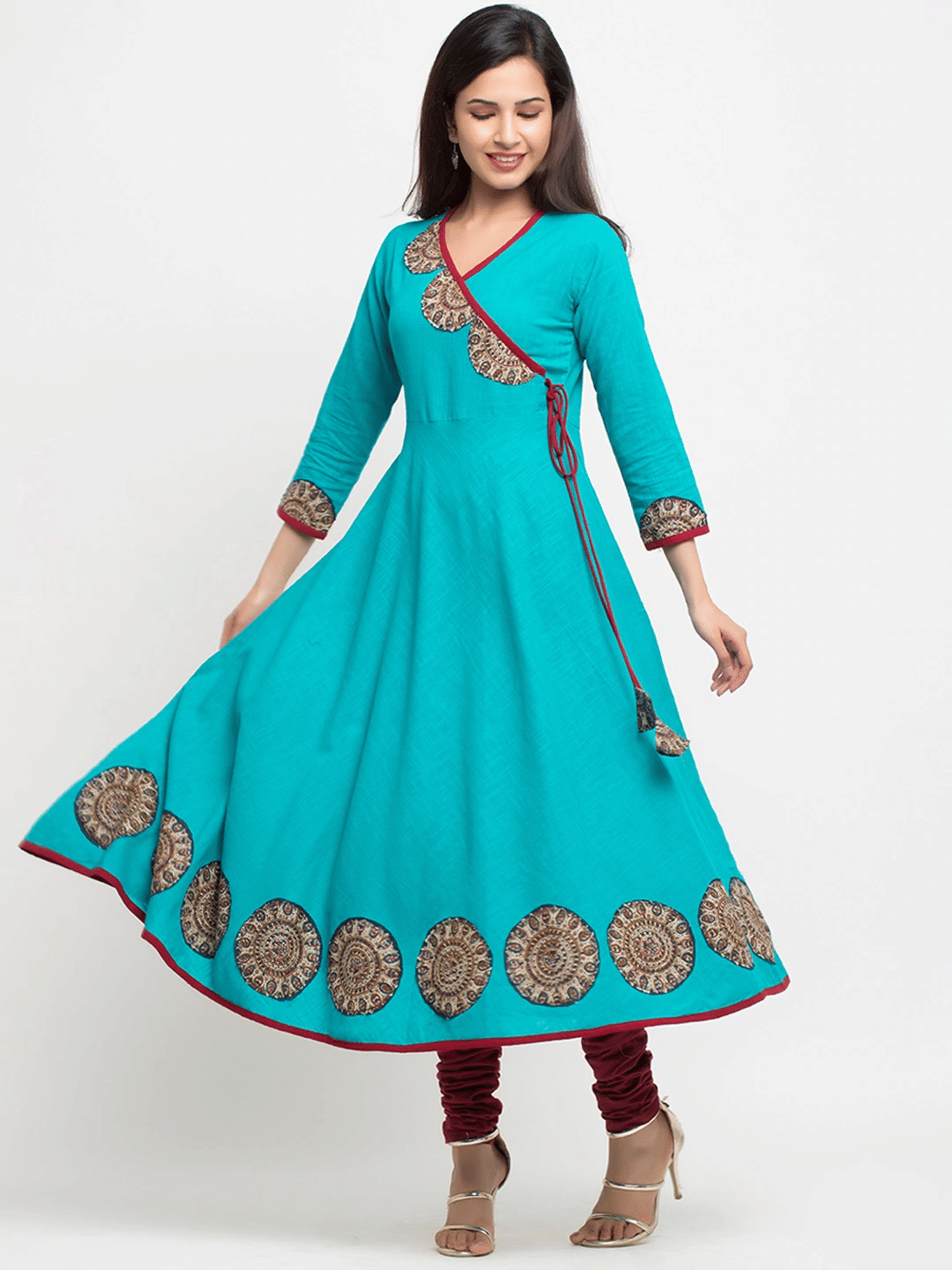 Yash Gallery Pack of 1 Cotton Printed Angrakha Women's Kurti - ( Pink )     			Yash Gallery Pack of 1 Cotton Printed Angrakha Women's Kurti - ( Pink )