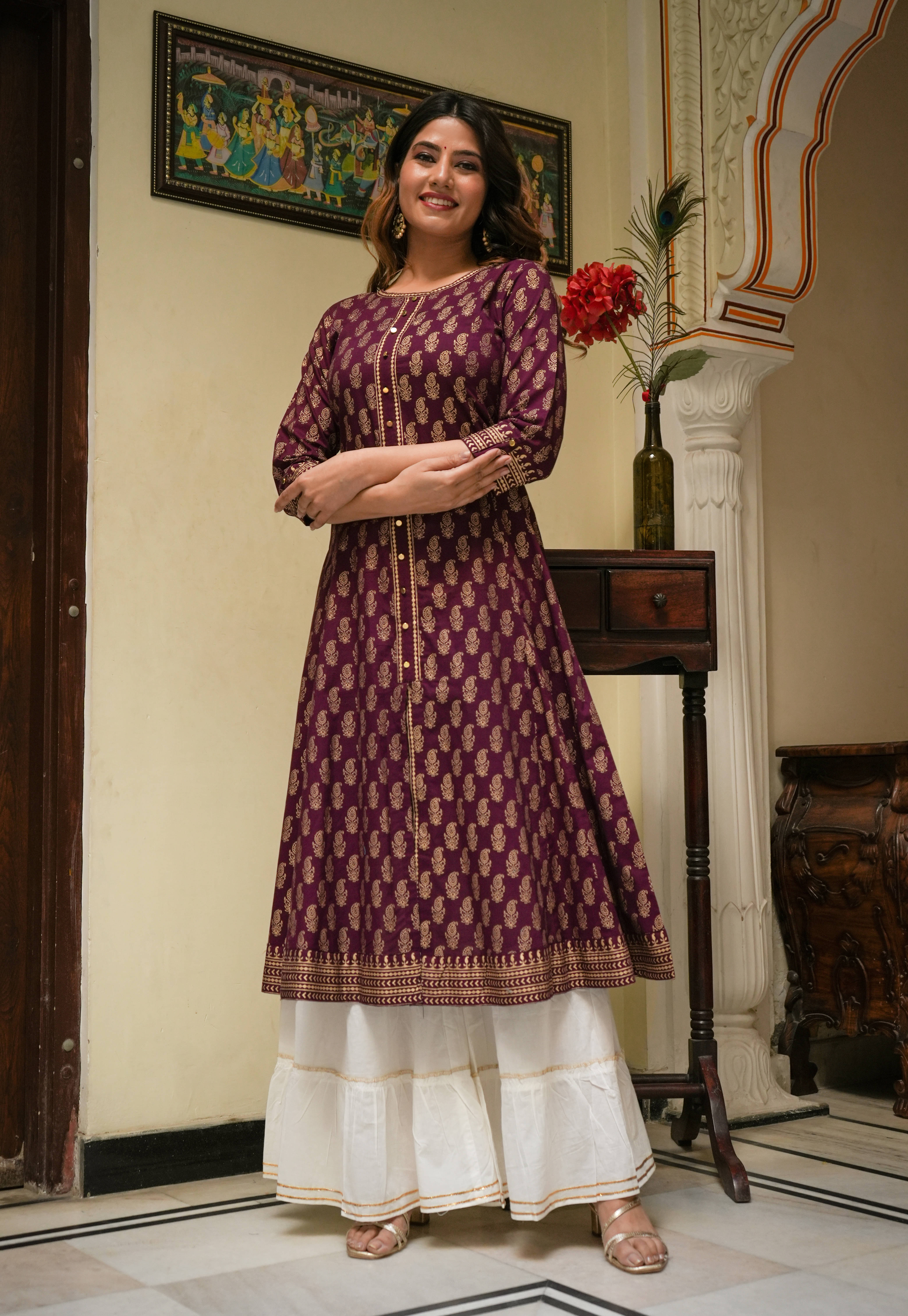 Yash Gallery Pack of 1 Rayon Printed Anarkali Women's Kurti - ( Pink ) Yash Gallery Pack of 1 Rayon Printed Anarkali Women's Kurti - ( Pink )
