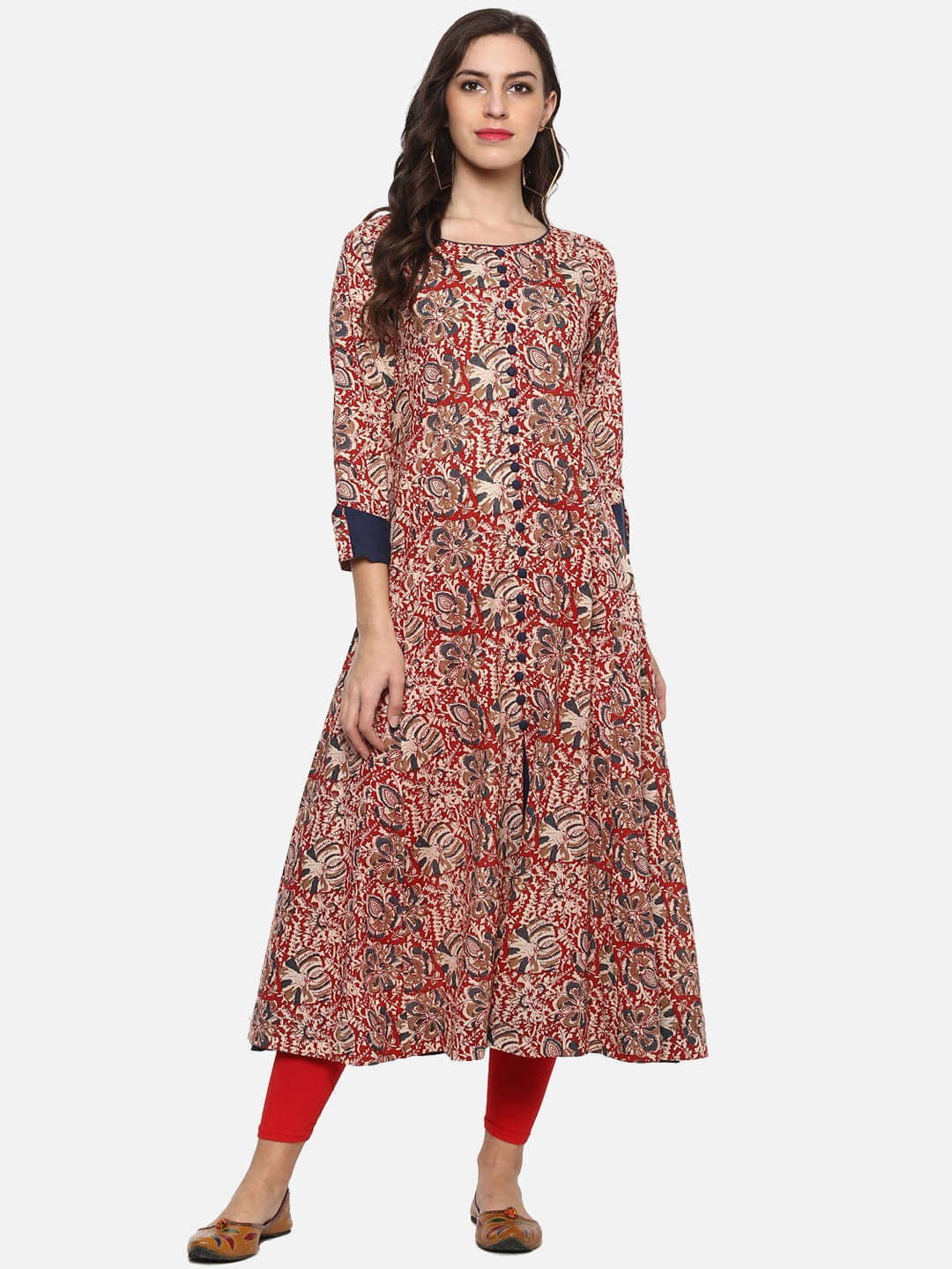 Yash Gallery Pack of 1 Cotton Printed Anarkali Women's Kurti - ( Red ) Yash Gallery Pack of 1 Cotton Printed Anarkali Women's Kurti - ( Red )