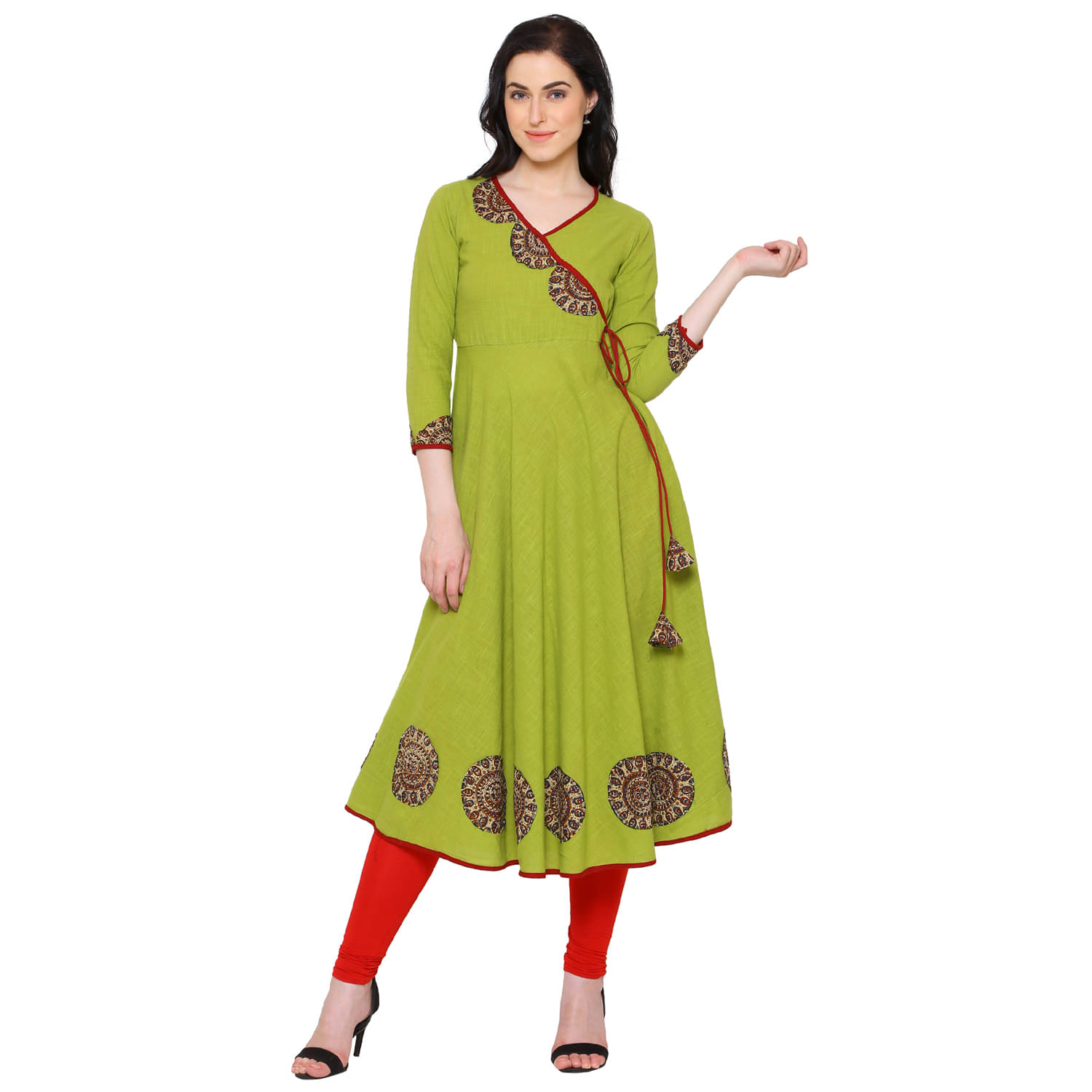     			Yash Gallery Pack of 1 Cotton Printed Angrakha Women's Kurti - ( Green )