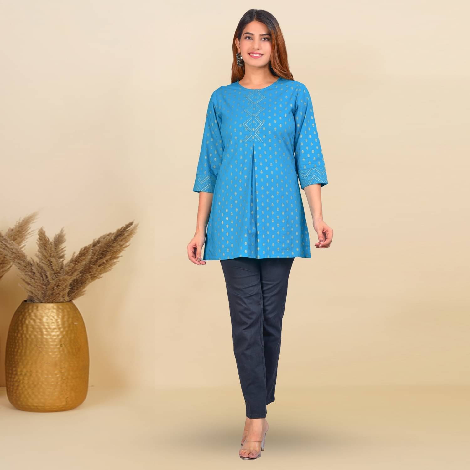     			Yash Gallery Pack of 1 Rayon Printed Anarkali Women's Kurti - ( Blue )