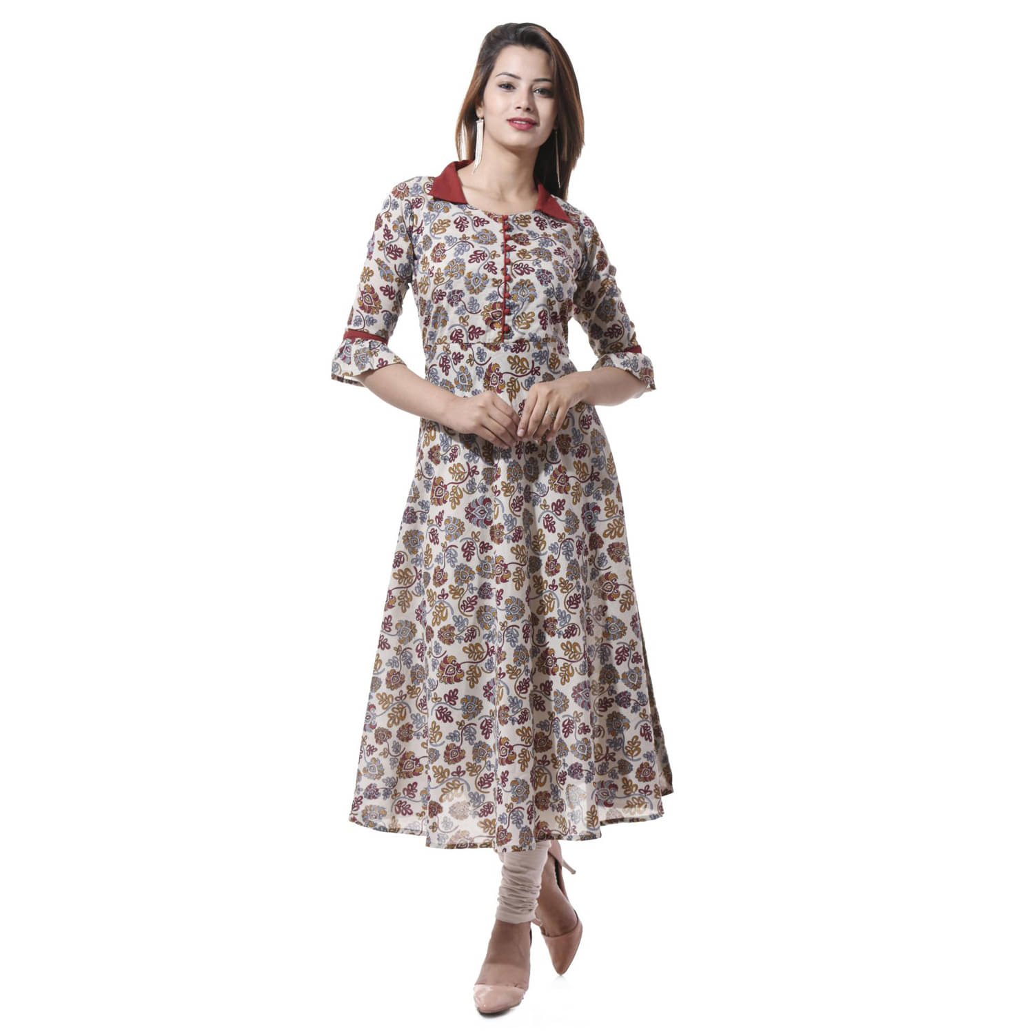     			Yash Gallery Pack of 1 Cotton Printed Anarkali Women's Kurti - ( Maroon )
