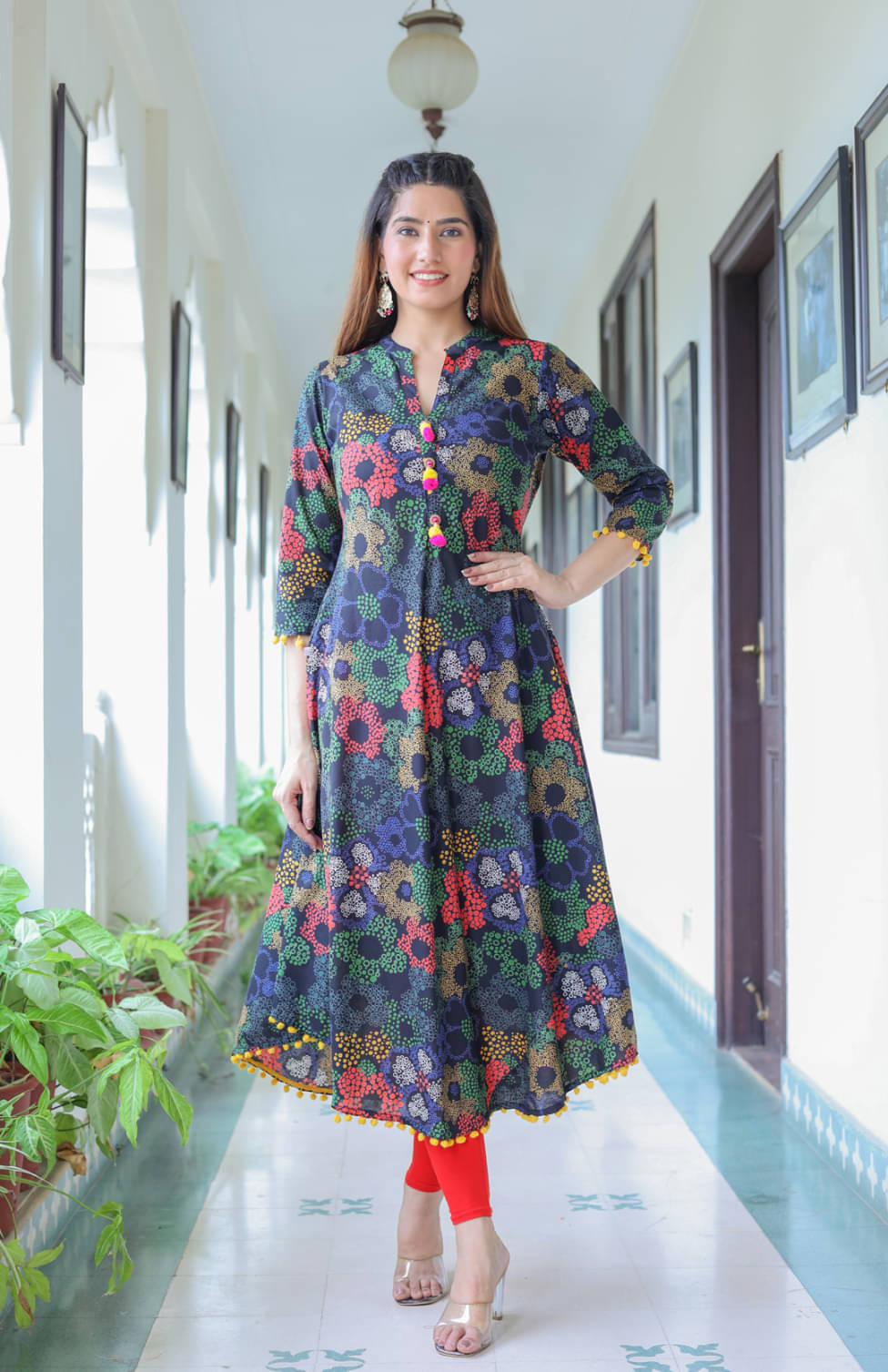 Yash Gallery Pack of 1 Cotton Printed Anarkali Women's Kurti - ( Multicolor ) Yash Gallery Pack of 1 Cotton Printed Anarkali Women's Kurti - ( Multicolor )