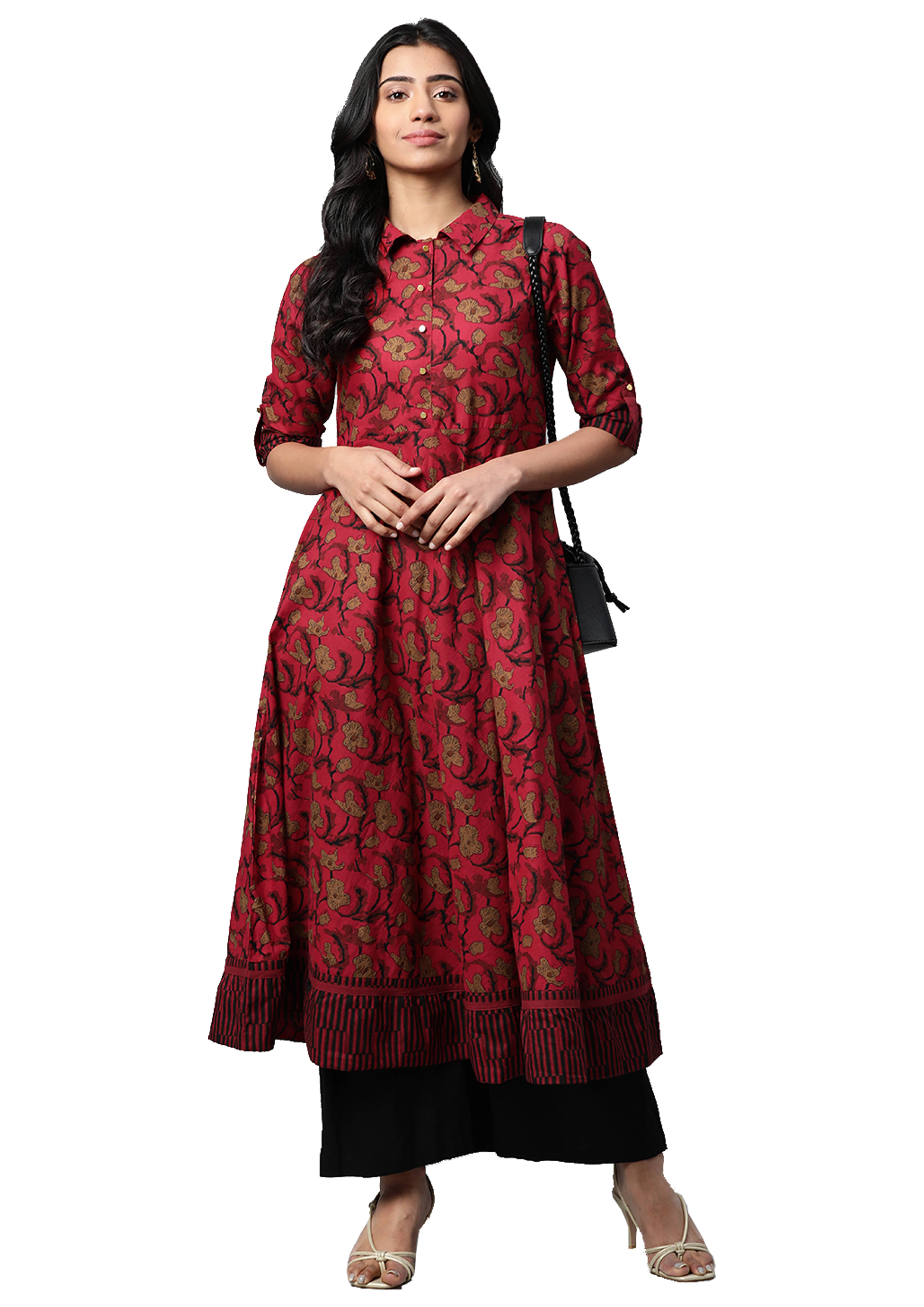     			Yash Gallery Pack of 1 Cotton Printed Anarkali Women's Kurti - ( Maroon )