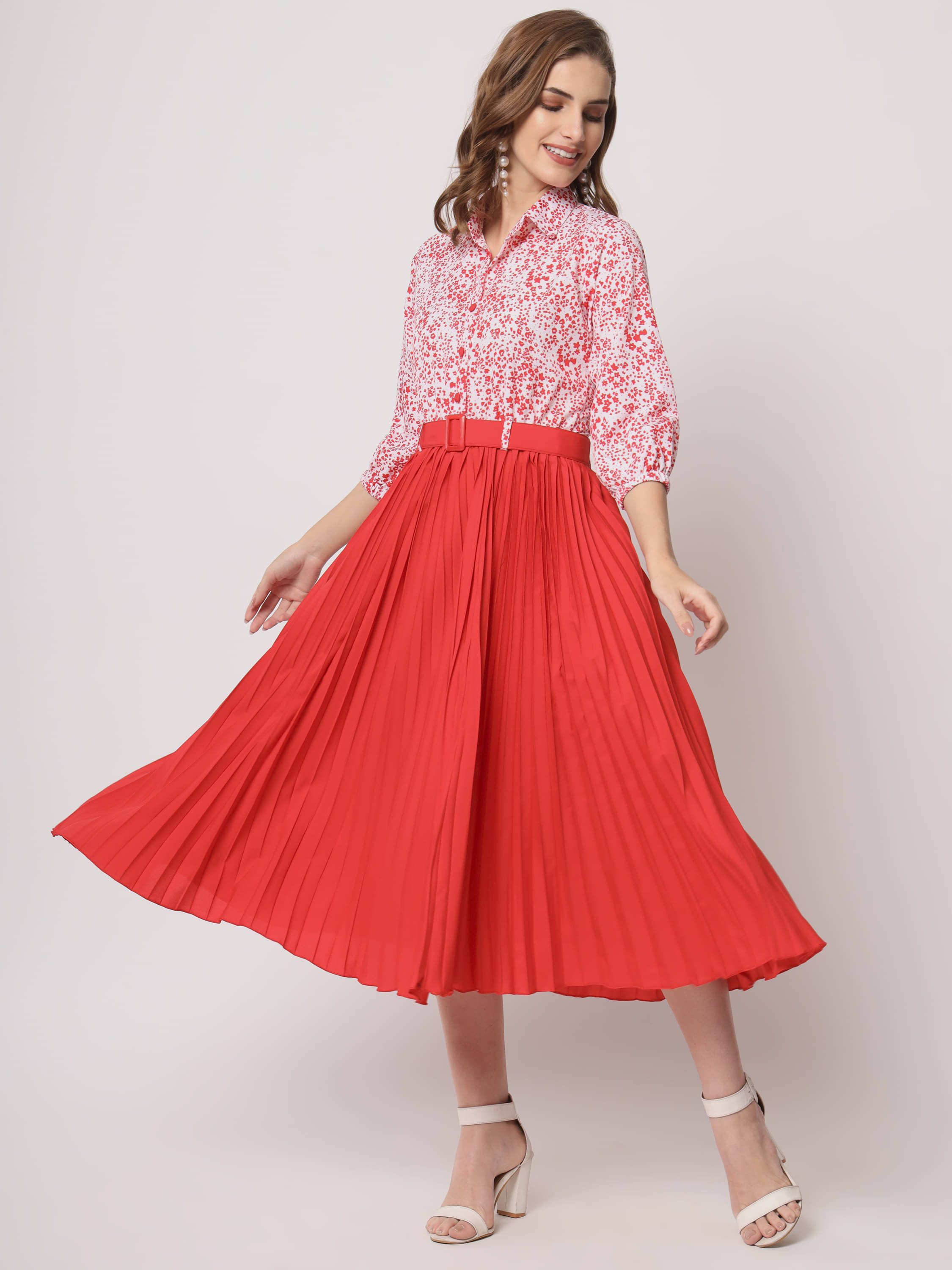     			ZWERLON Women Rayon Printed A-line Dress ( Red )