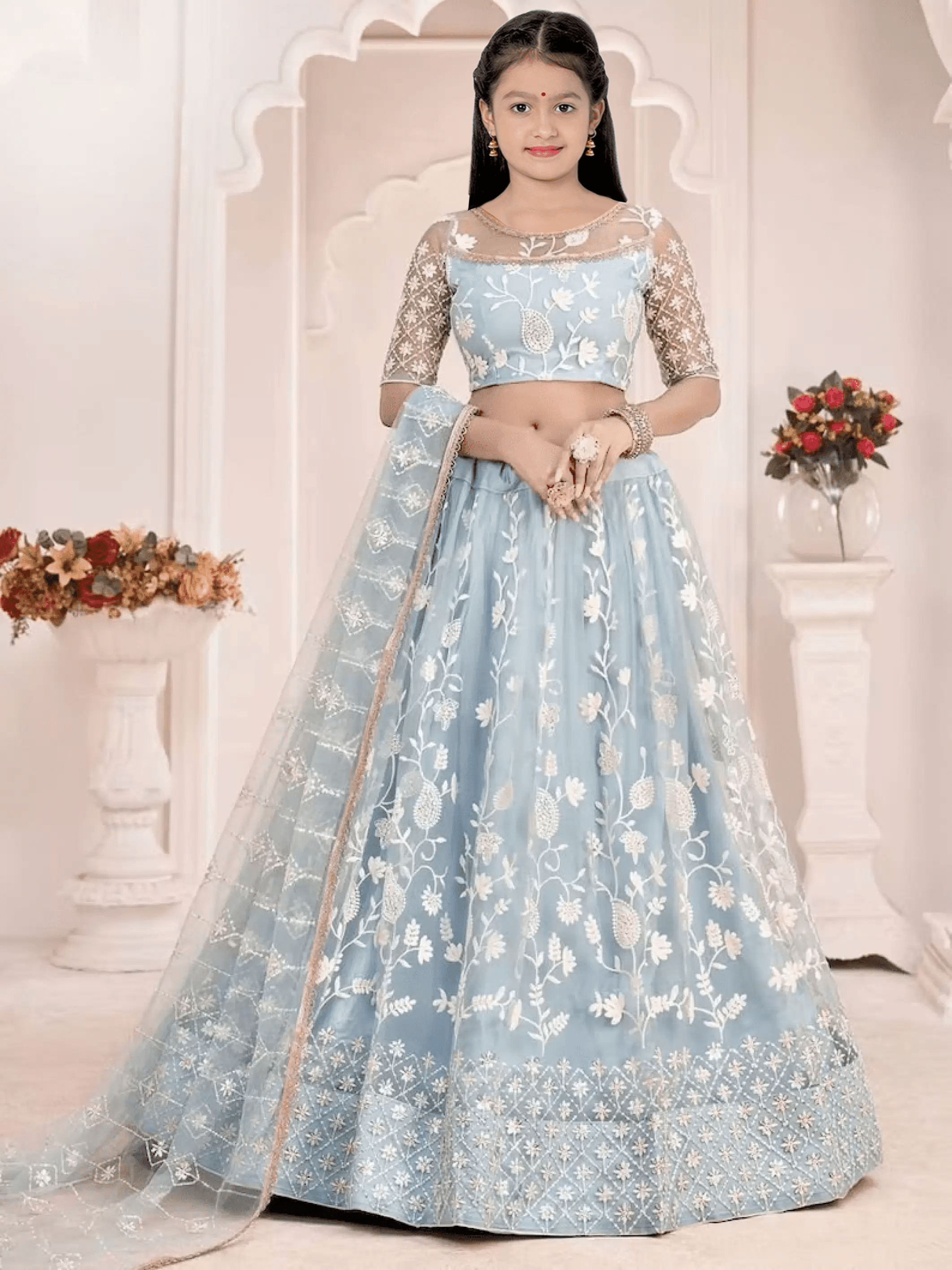     			piludi Net Lehenga Choli Set For Girls ( Pack of 1 , Sky Blue )