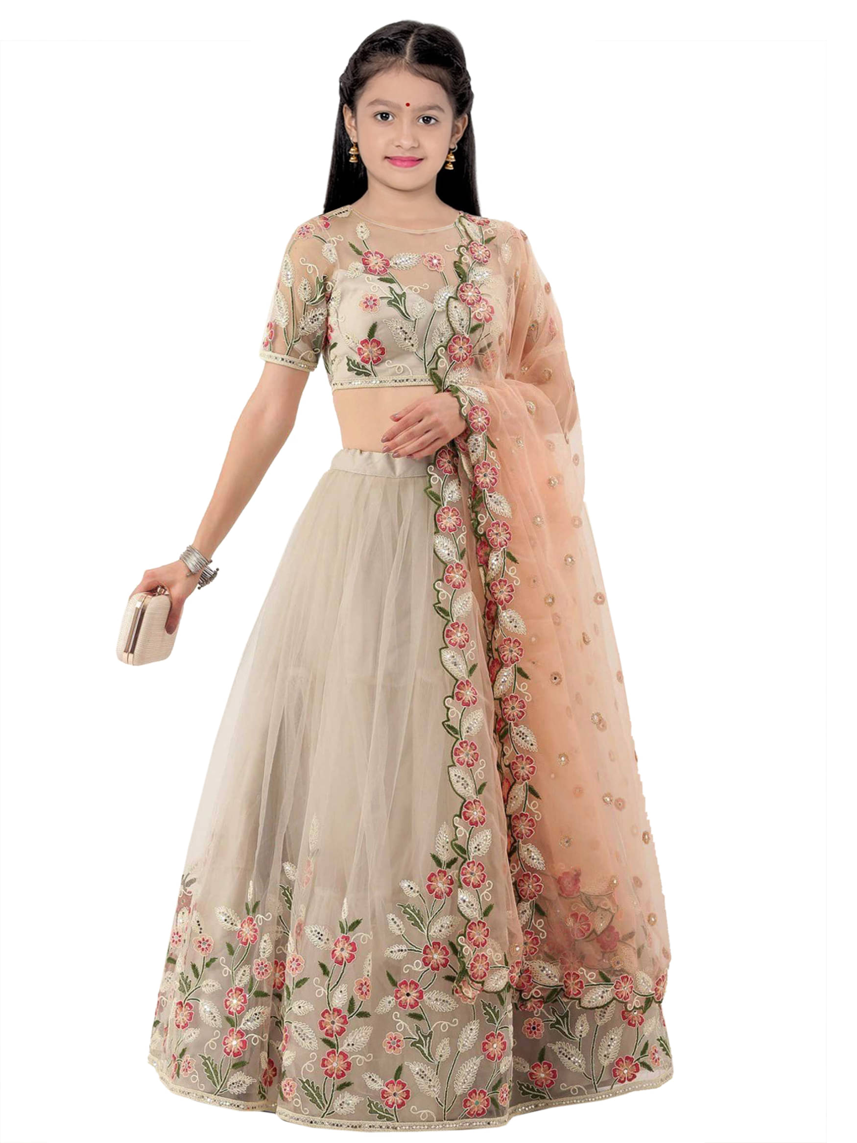     			piludi Net Lehenga Choli Set For Girls ( Pack of 1 , Off White )