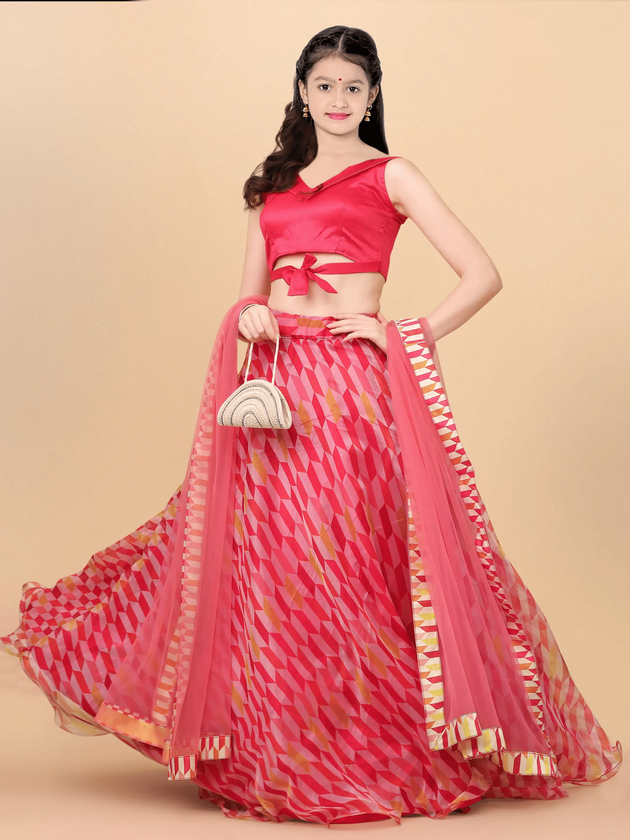     			piludi Organza Lehenga Choli Set For Girls ( Pack of 1 , Multicolor )