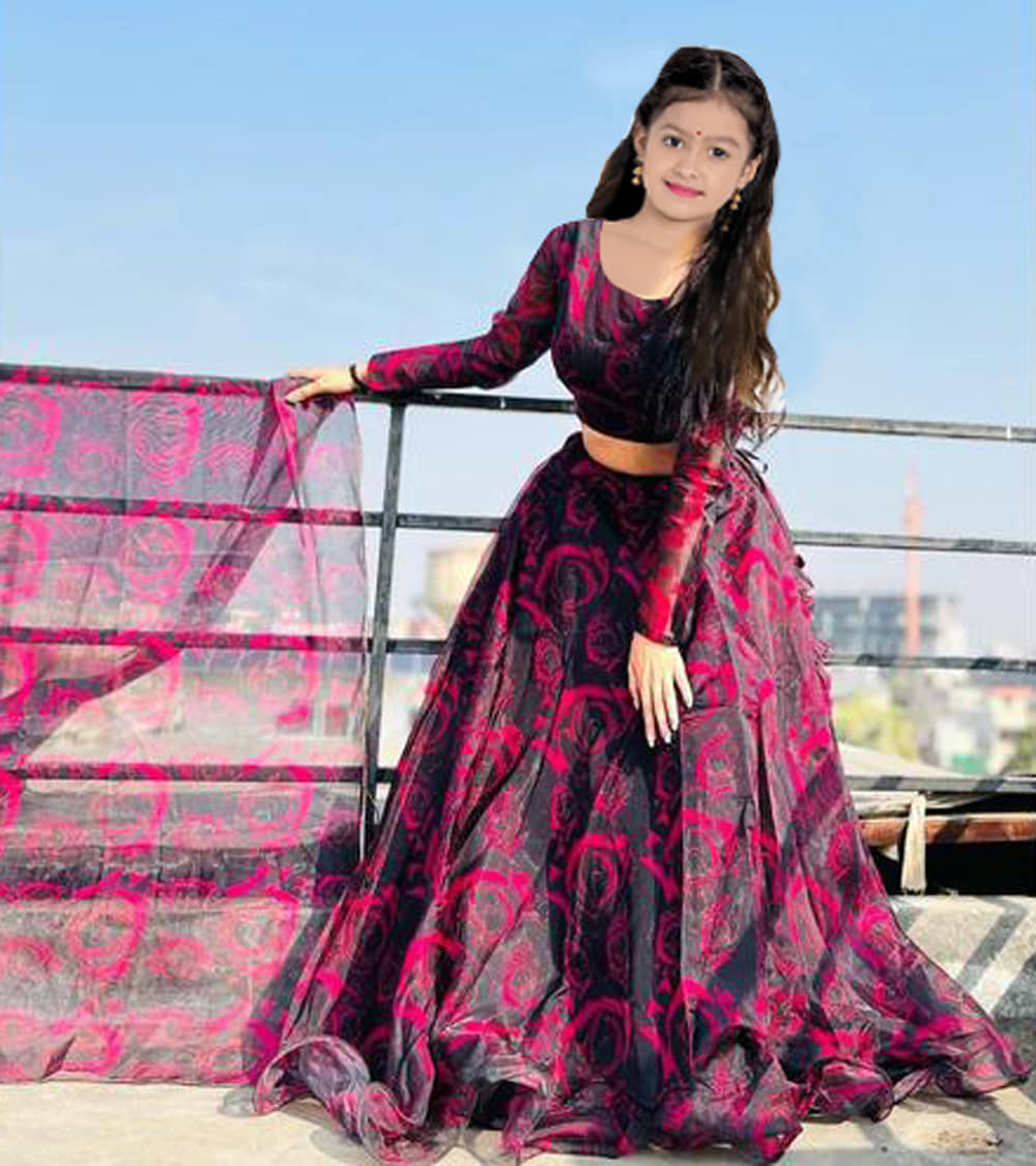 piludi Organza Lehenga Choli Set For Girls ( Pack of 1 , Grey )