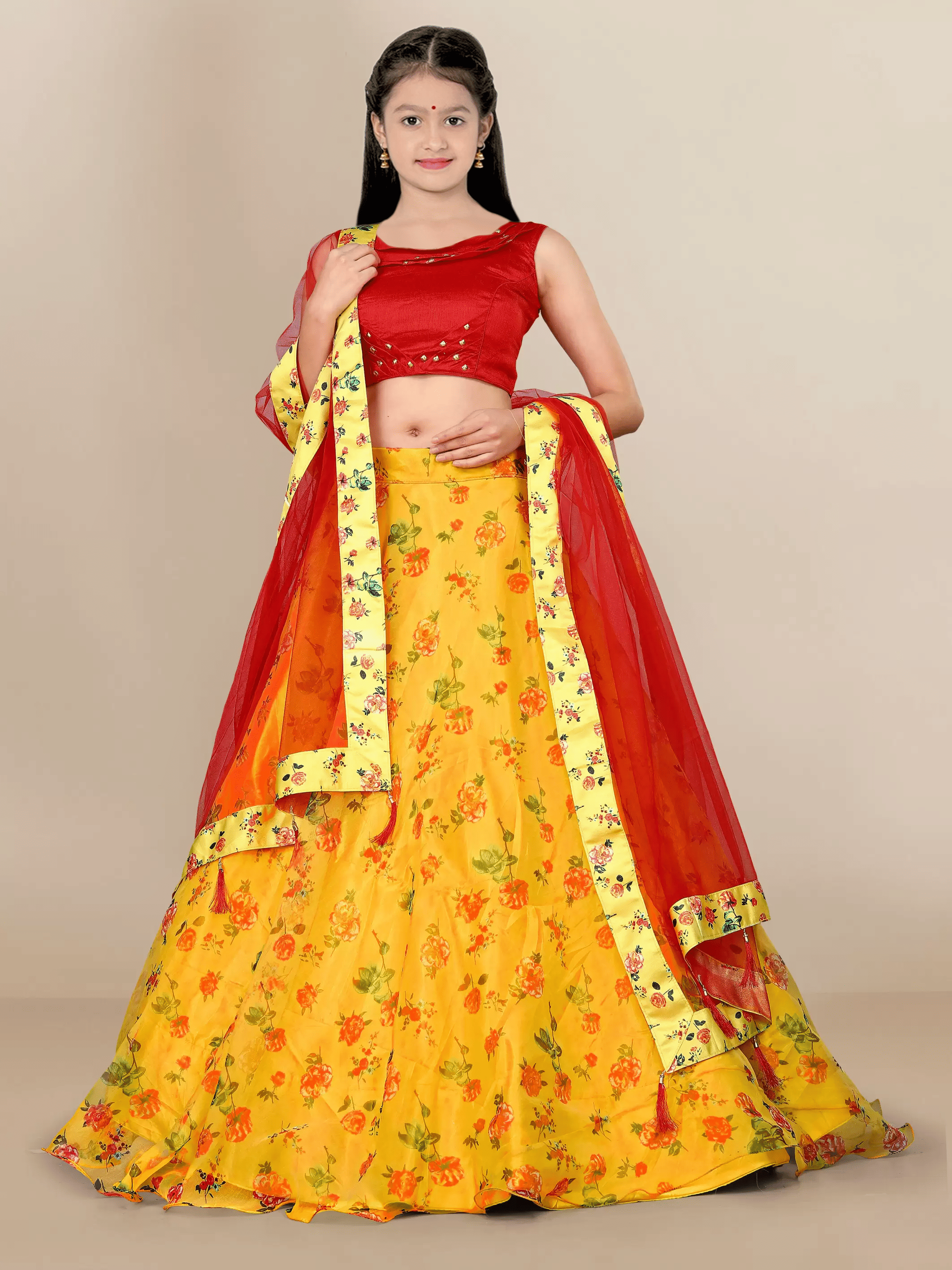 piludi Organza Lehenga Choli Set For Girls ( Pack of 1 , Yellow ) piludi Organza Lehenga Choli Set For Girls ( Pack of 1 , Yellow )