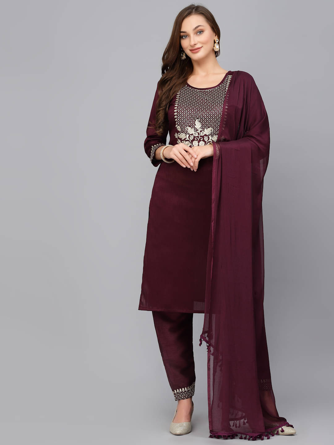 piludi Viscose Solid Kurti With Pants Women's Stitched Salwar Suit - Purple ( Pack of 1 )     			piludi Viscose Solid Kurti With Pants Women's Stitched Salwar Suit - Purple ( Pack of 1 )