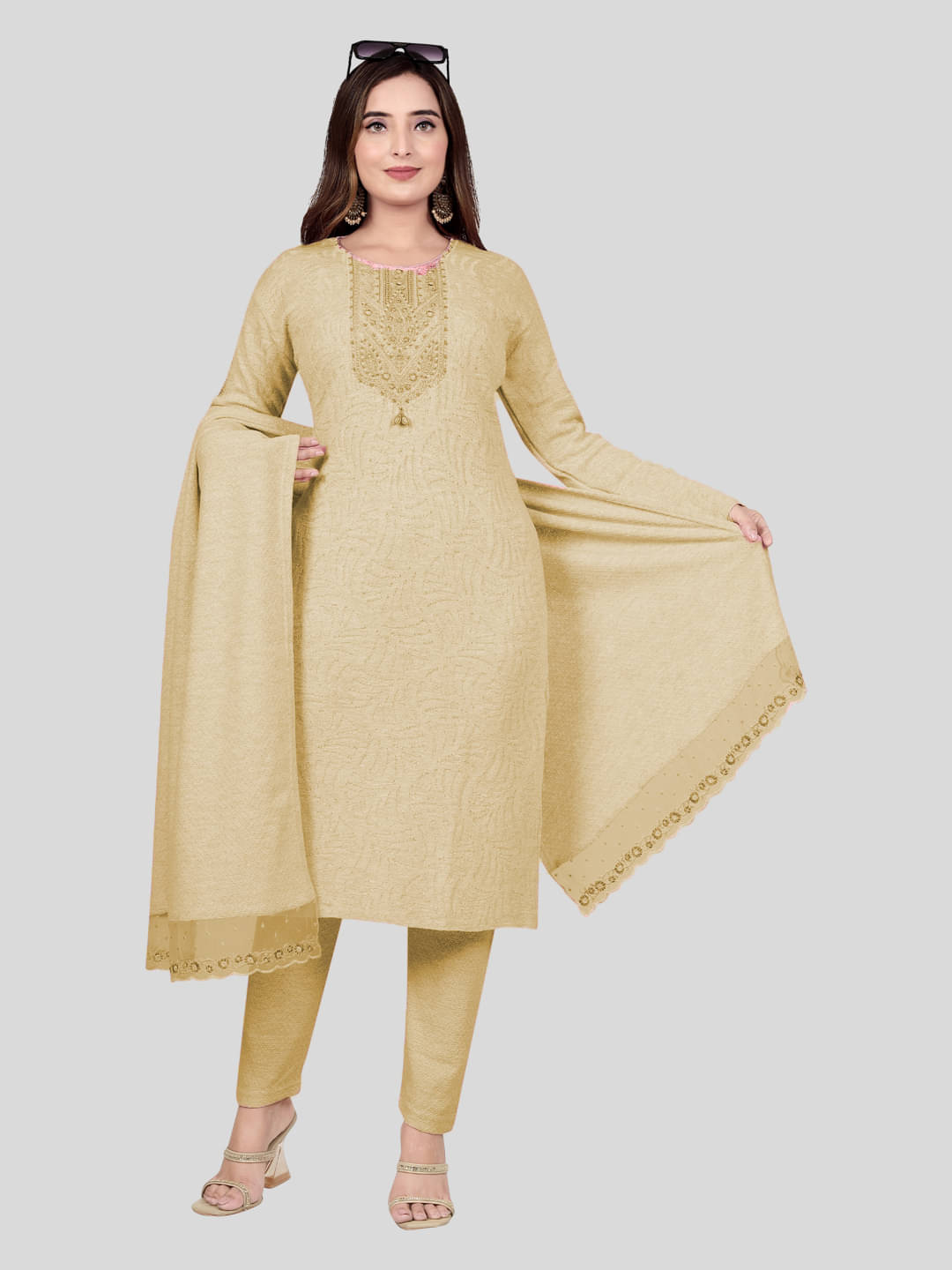 woolkart Woollen Self Design Kurti With Pants Women's Stitched Salwar Suit - Gold ( Pack of 1 ) woolkart Woollen Self Design Kurti With Pants Women's Stitched Salwar Suit - Gold ( Pack of 1 )