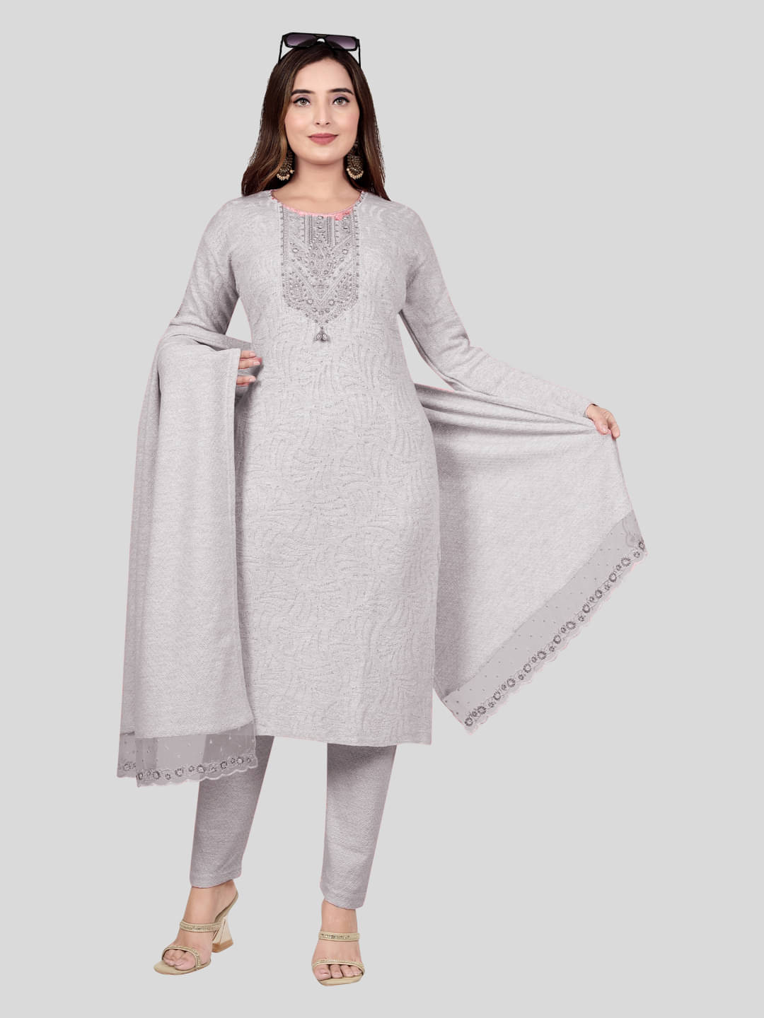 woolkart Woollen Self Design Kurti With Pants Women's Stitched Salwar Suit - Grey ( Pack of 1 ) woolkart Woollen Self Design Kurti With Pants Women's Stitched Salwar Suit - Grey ( Pack of 1 )