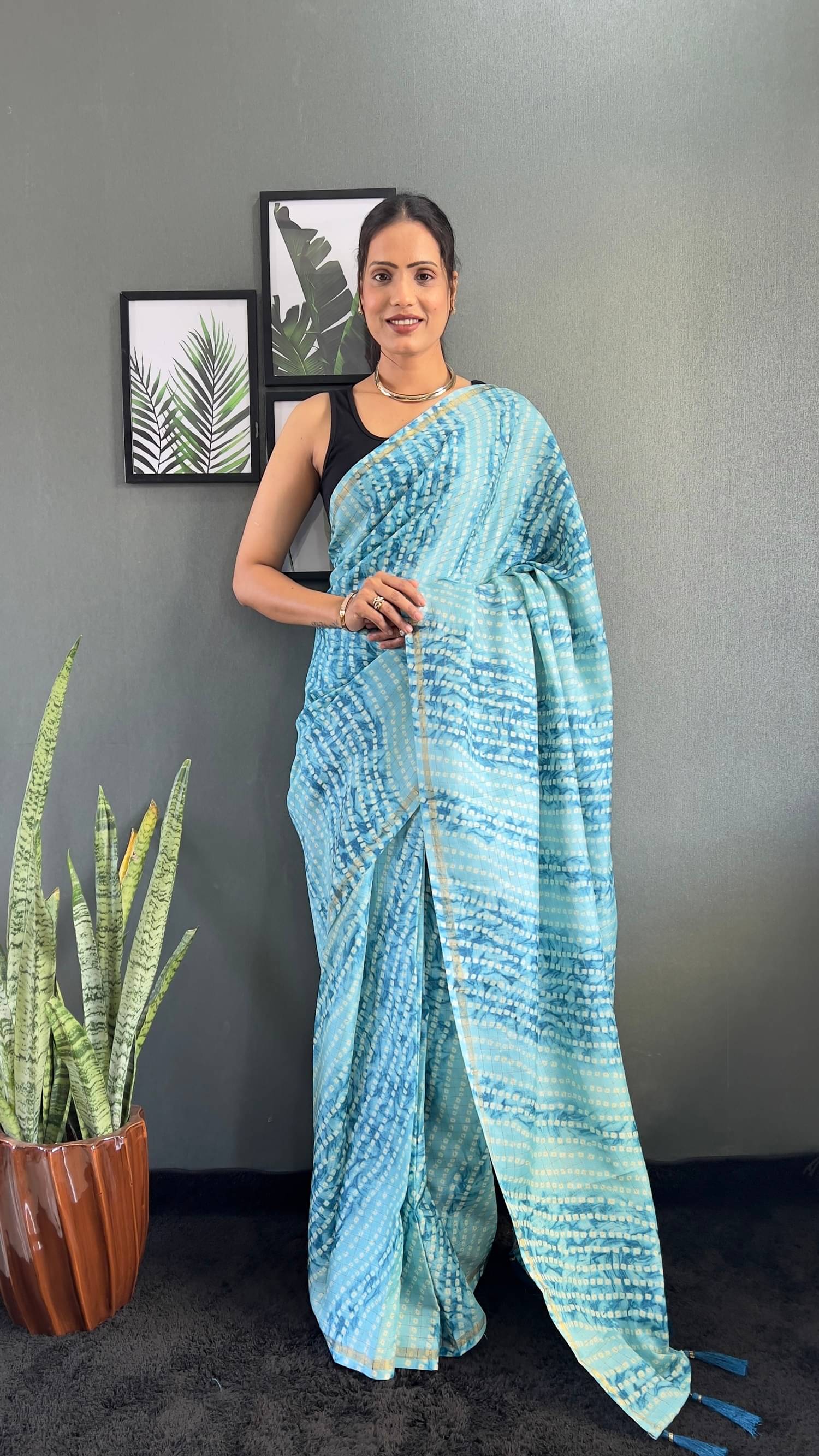     			A TO Z CART Chiffon Printed Saree With Unstitched Blouse Piece ( SkyBlue )